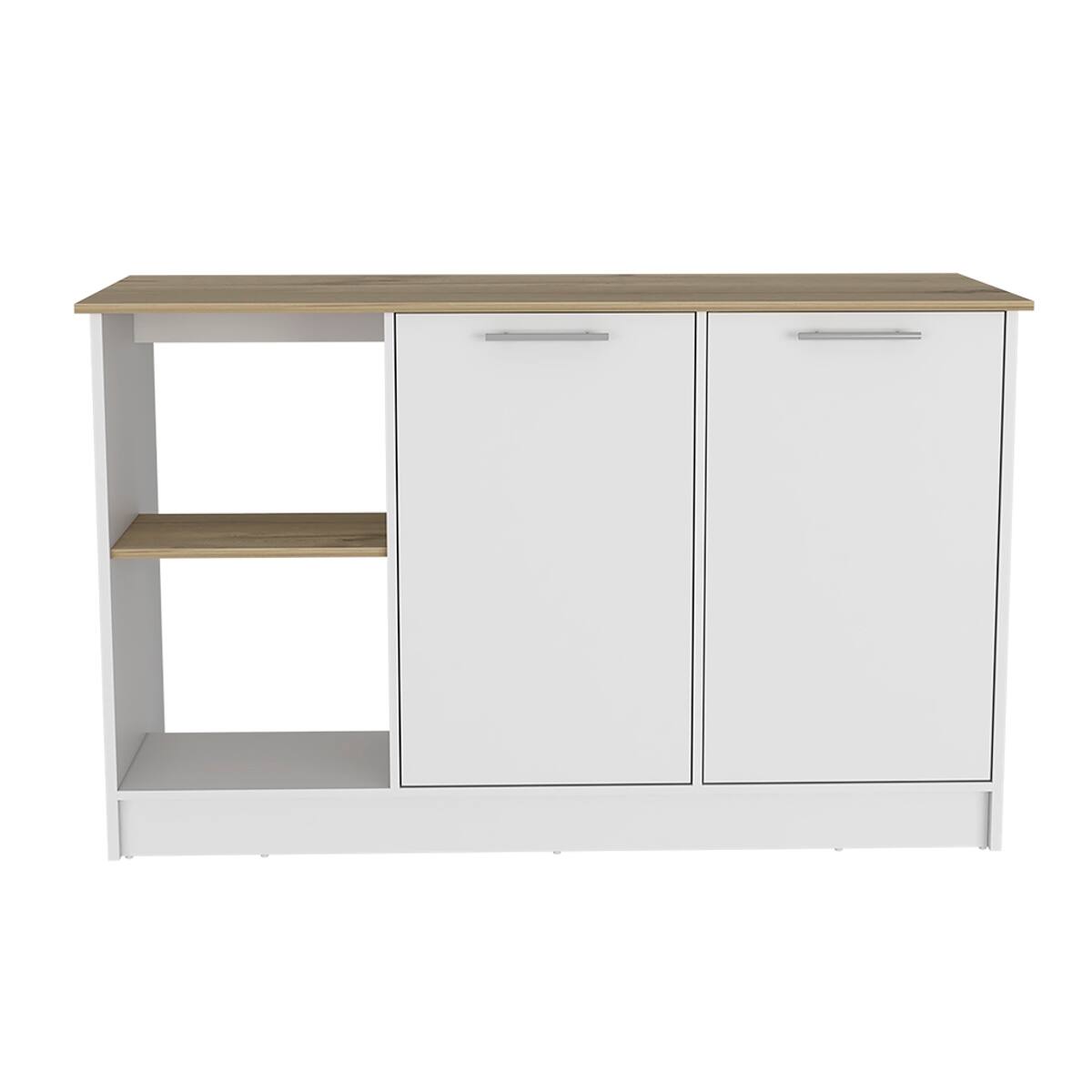 Angle. Loheer - Loheer Modern Stationary Kitchen Island with Cabinets Light Oak White - Light Oak and White.