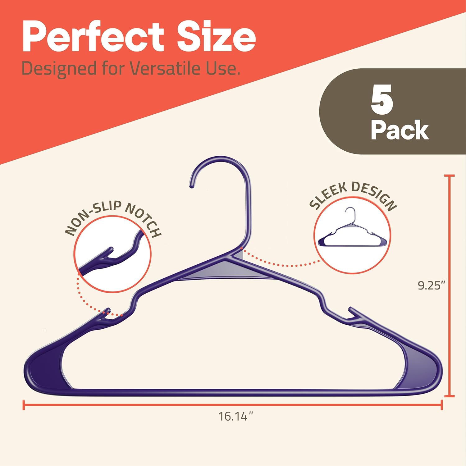 Perfect Size, Designed for Versatile Use, 5 Pack, Non-Slip Notch, Sleek Design, 9.25", 16.14"