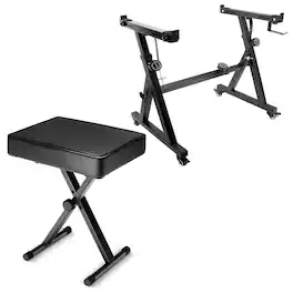 5 CORE - Keyboard Stand Adjustable z Style Piano Riser + Keyboard Piano Bench - Black