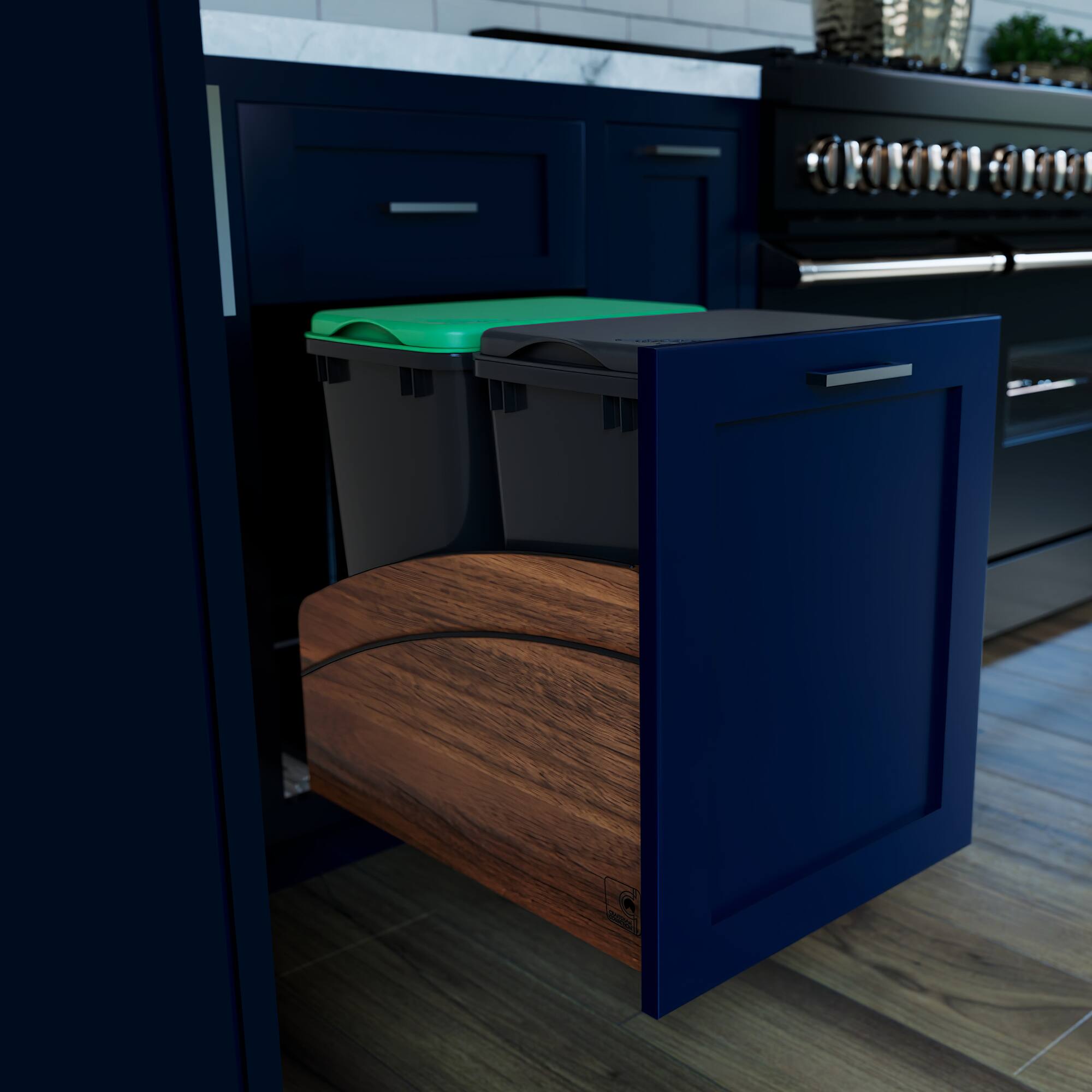Alt View 8. Rev-A-Shelf - Rev-A-Shelf Walnut Double Pullout Waste Container, Soft-Close, 35 qt, Black - Walnut.