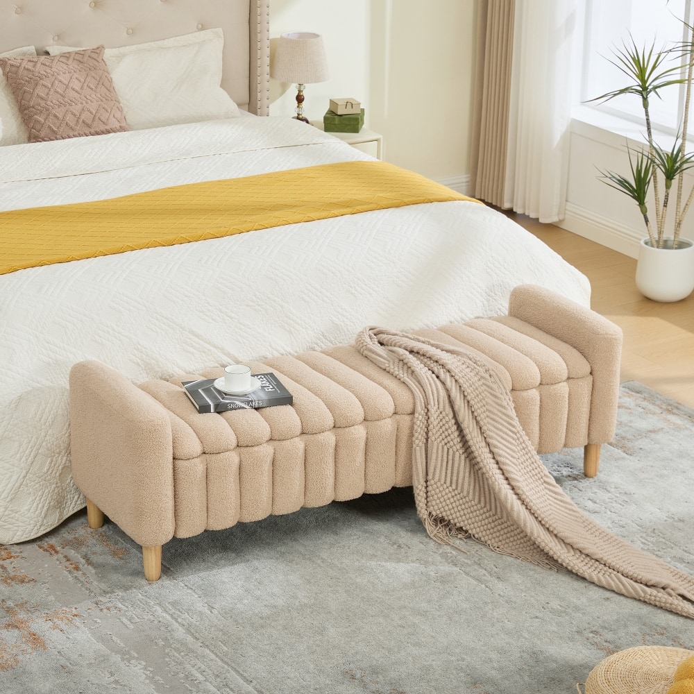 Ropilly - Storage Bench, Teddy Upholstered End of Bed Bench with Flip-Top, Wave Tufted Entryway Accent Seat - Wheat price history on PriceWatchPro