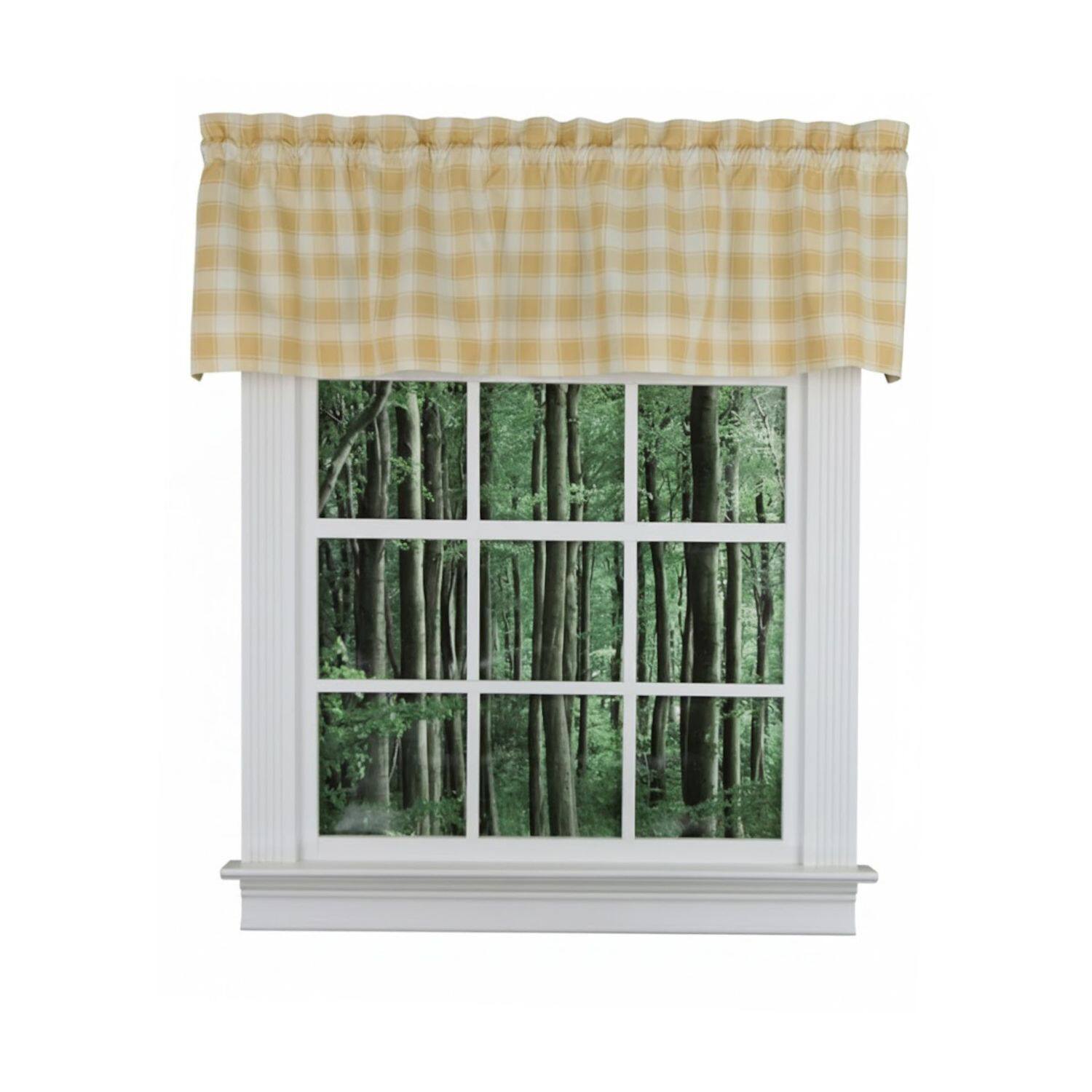 Front. Ellis Curtain - ELLIS 50% Polyester 50% Cotton Country Check Tailored With 1.5" Rod Pocket Valance 58" x 15" Butter - Butter.