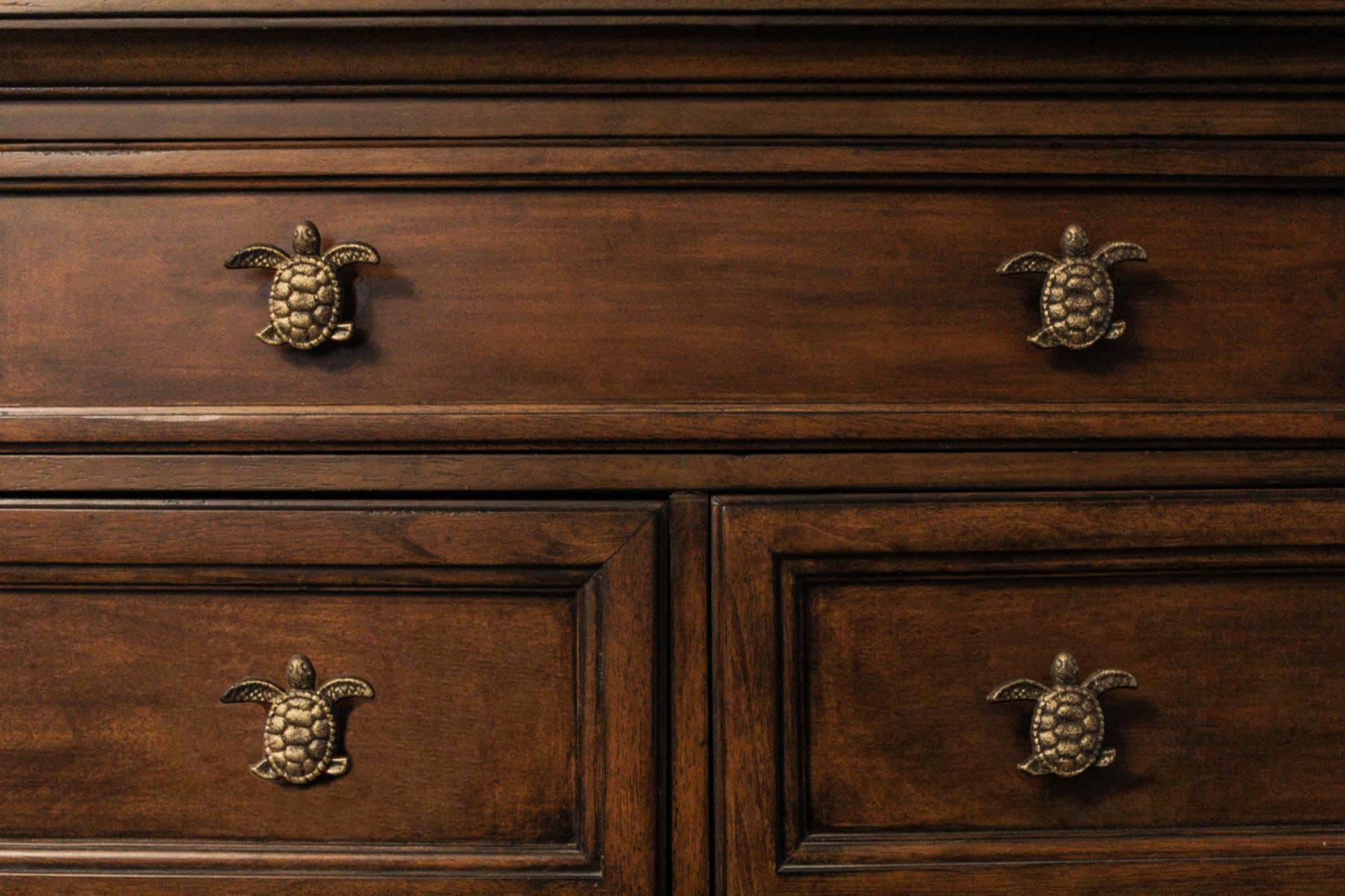 Alt View 3. Zeckos - Cast Iron Sea Turtle Drawer Pull Cabinet Knob Handle Beach Decor Set / 12 Bronze - Bronze.