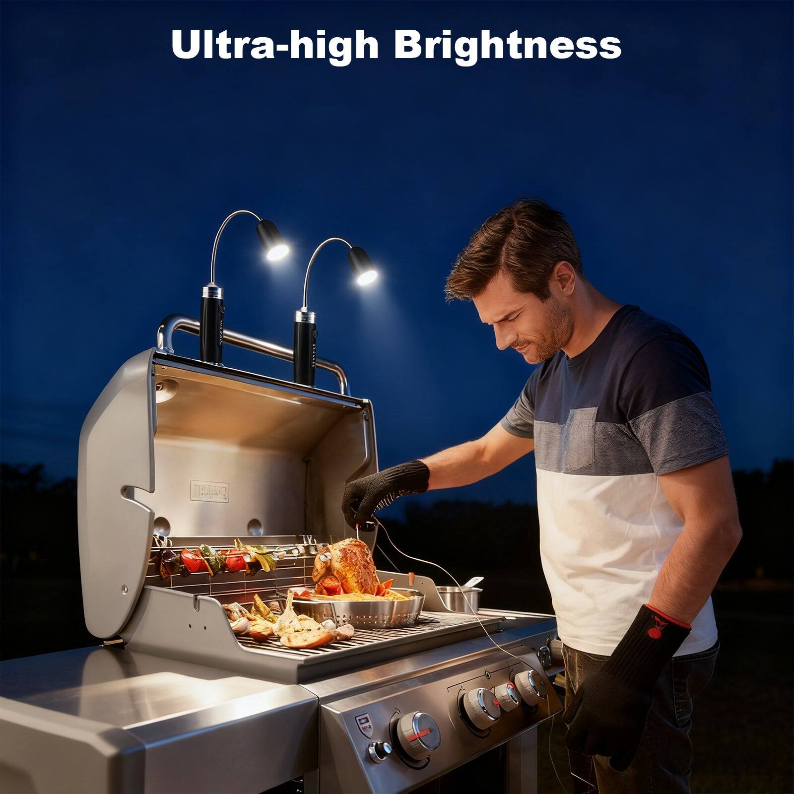 Alt View 4. IMAGE - 2 Pack LED BBQ Grill Lights - Black.