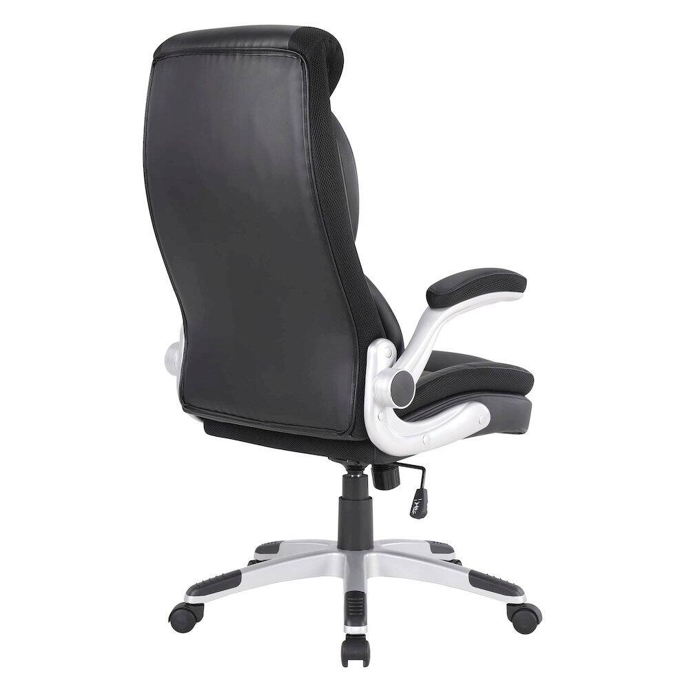 Alt View 1. FurniFact - Executive Black Leather Chair – High-Back Work Chair With Silver Base - Black / Silver.
