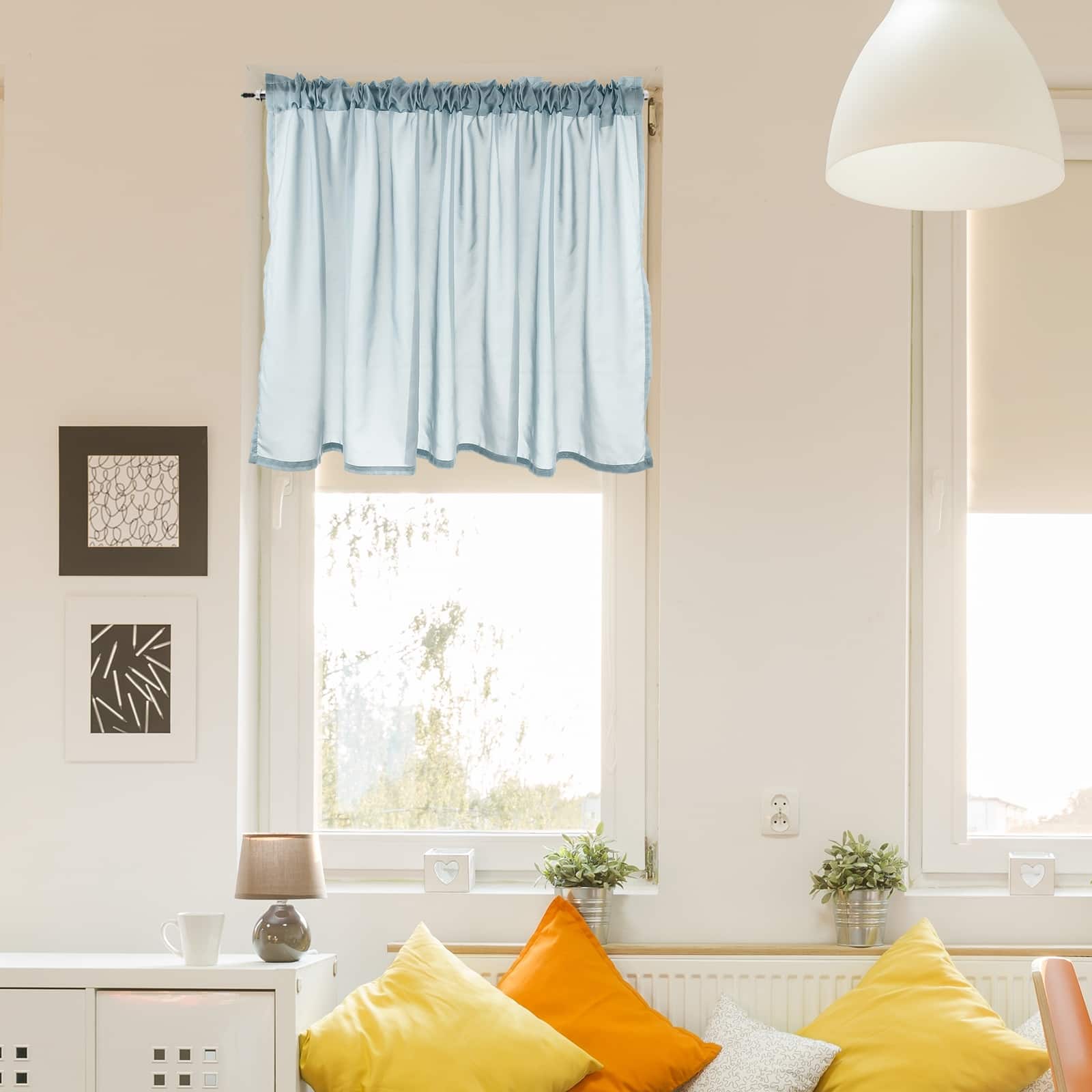 Unique Bargains - Curtain Valance, 27.5x51 in, Half Sheer Rod Pocket Valance for Kitchen Cafe Living Room Bedroom Bathroom, 1 Panel - Smoky Blue price history on PriceWatchPro