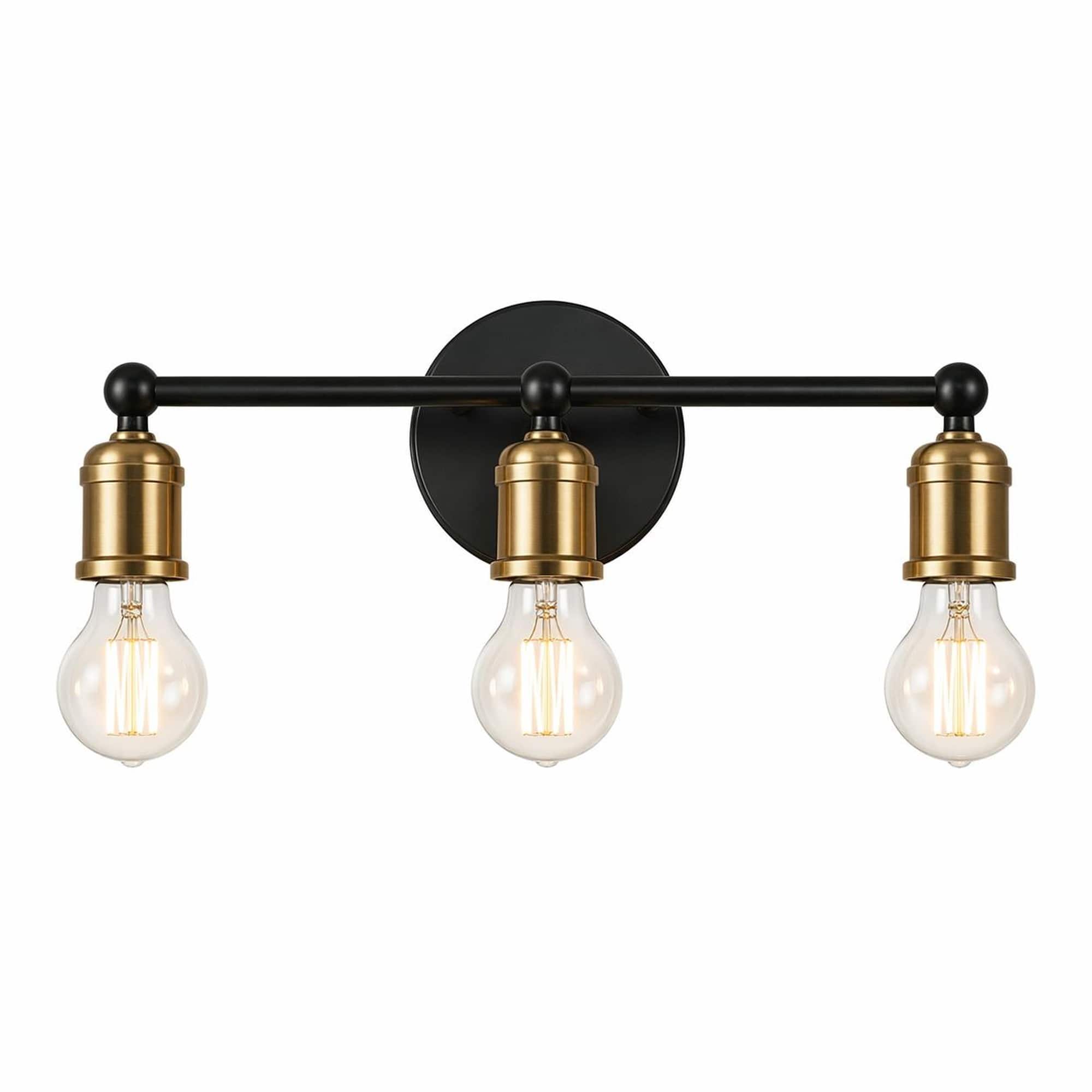 RYHNUYNE - 3-Light Matte Black and Gold Bathroom Vanity Light with Round Backplate, Industrial Farmhouse Wall Sconce for Mirror price history on PriceWatchPro