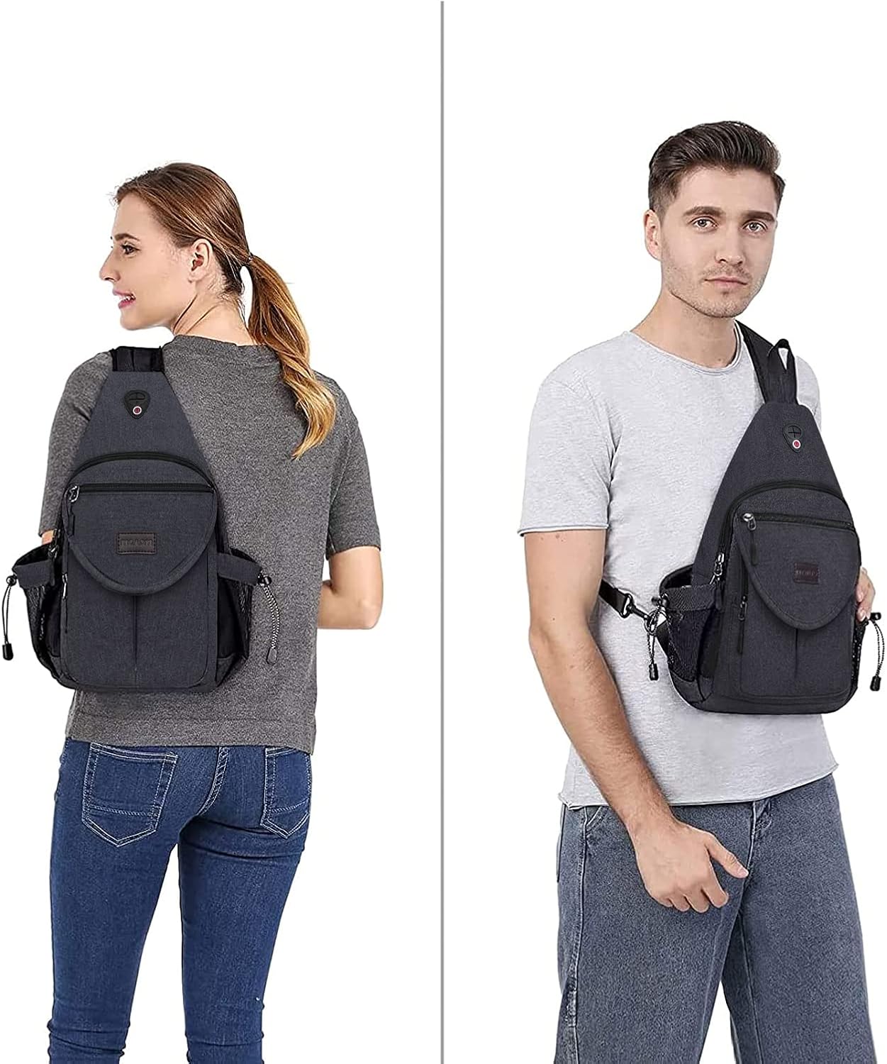 Alt View 3. mosiso - Sling Backpack Canvas Crossbody Hiking Daypack Bag with Anti-theft Pocket - Space Gray.