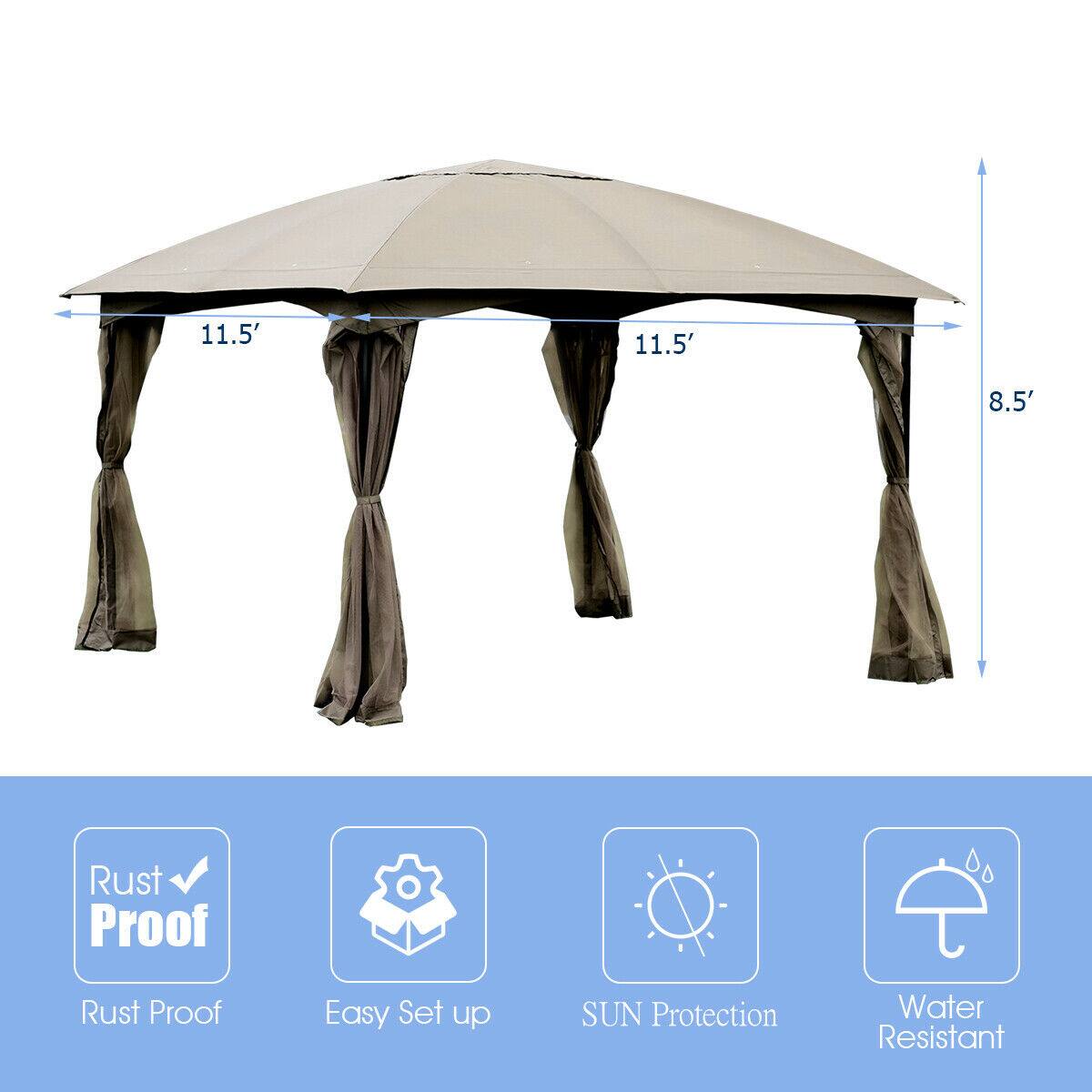 11.5' 11.5' 8.5'  
Rust Proof  
Easy Set up  
SUN Protection  
Water Resistant