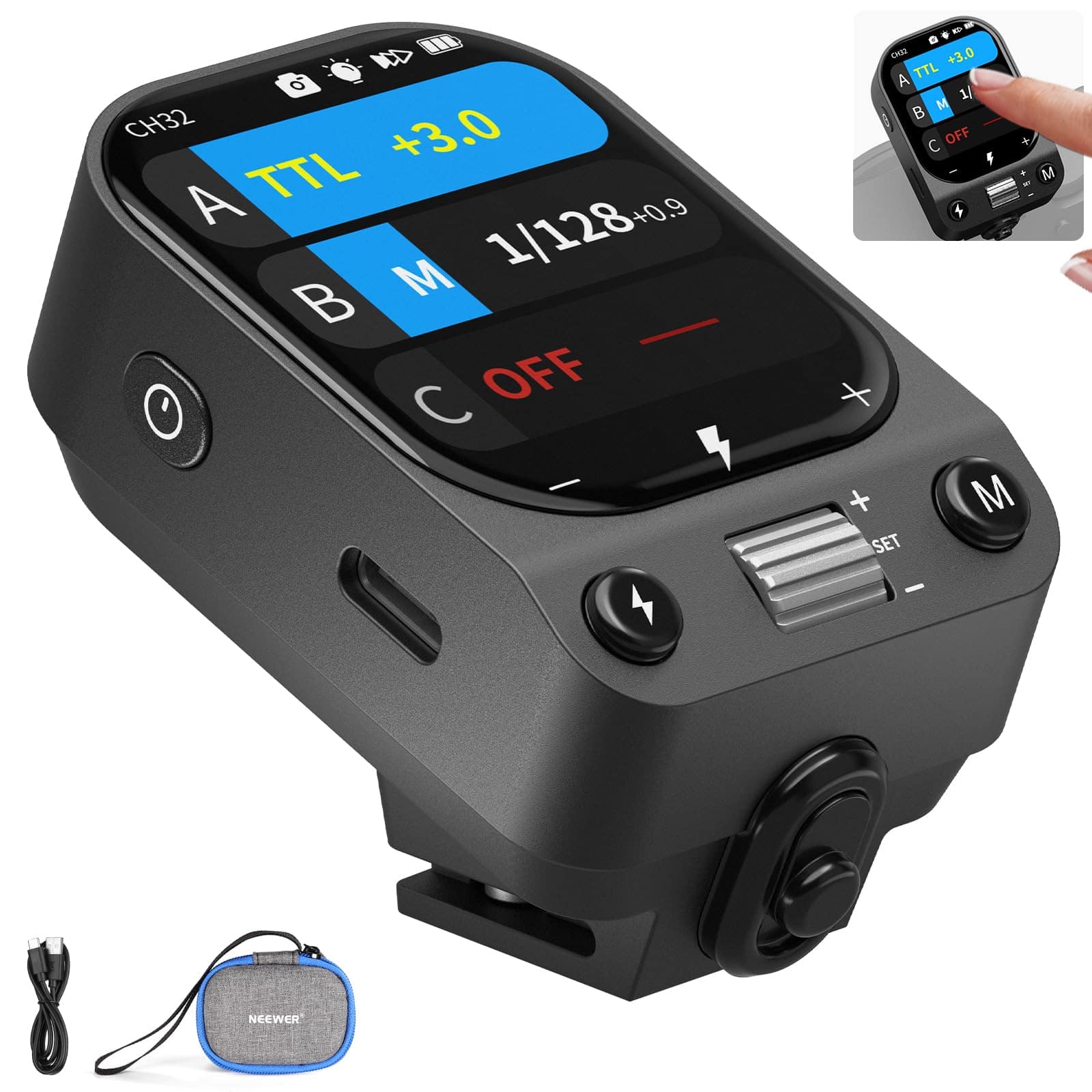 Neewer - QZ-F TTL Flash Trigger for Fujifilm, Touchscreen, HSS, 1000mAh