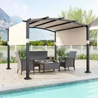 Costway 10' x 10' Outdoor Pergola with Retractable Sunshade Canopy Anchored Plates Patio - Beige + Black - Front_Zoom