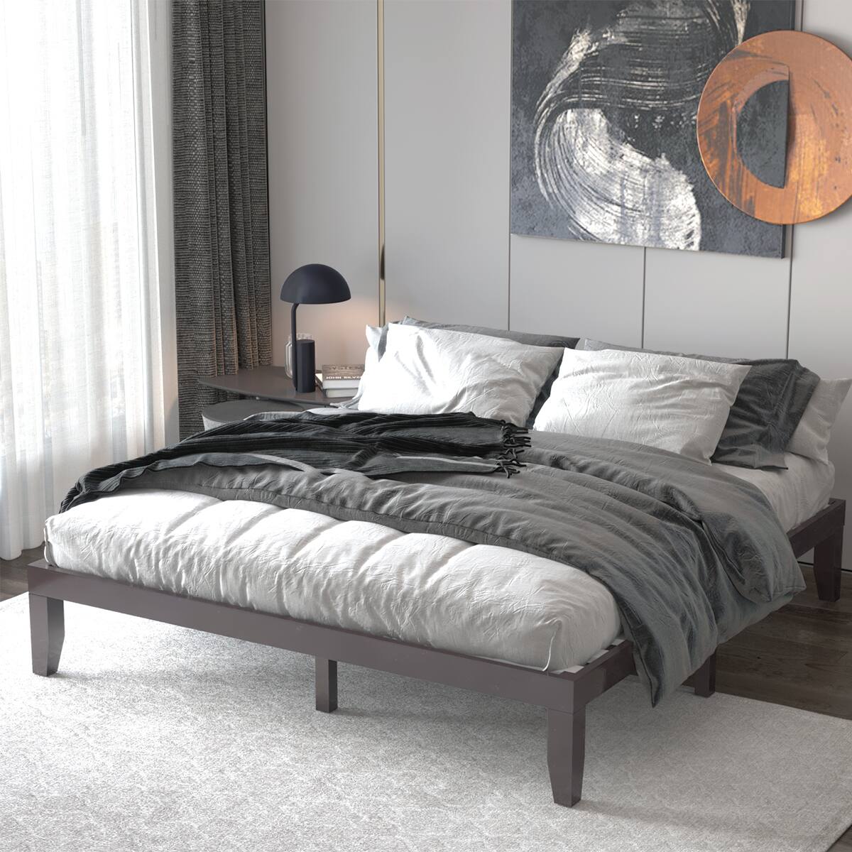 Alt View 4. Costway - Costway King Size 14" Wooden Bed Frame Mattress Platform Wood Slats Support - Espresso.