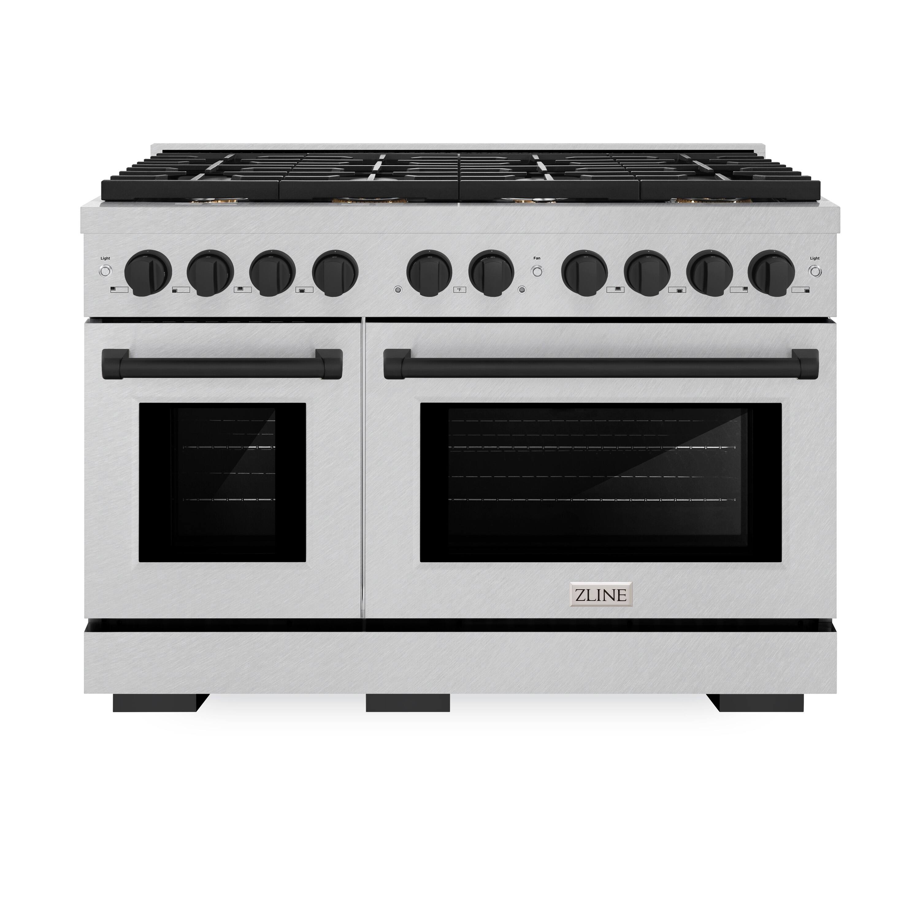 ZLINE - Autograph 48 in. Paramount Satin Steel Gas Range w/ 8 Burners & Black Accents (SGRSZ-48-MB) - Stainless Steel - Front_Zoom
