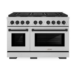 ZLINE - Autograph 48 in. Paramount Satin Steel Gas Range w/ 8 Burners & Black Accents (SGRSZ-48-MB) - Stainless Steel