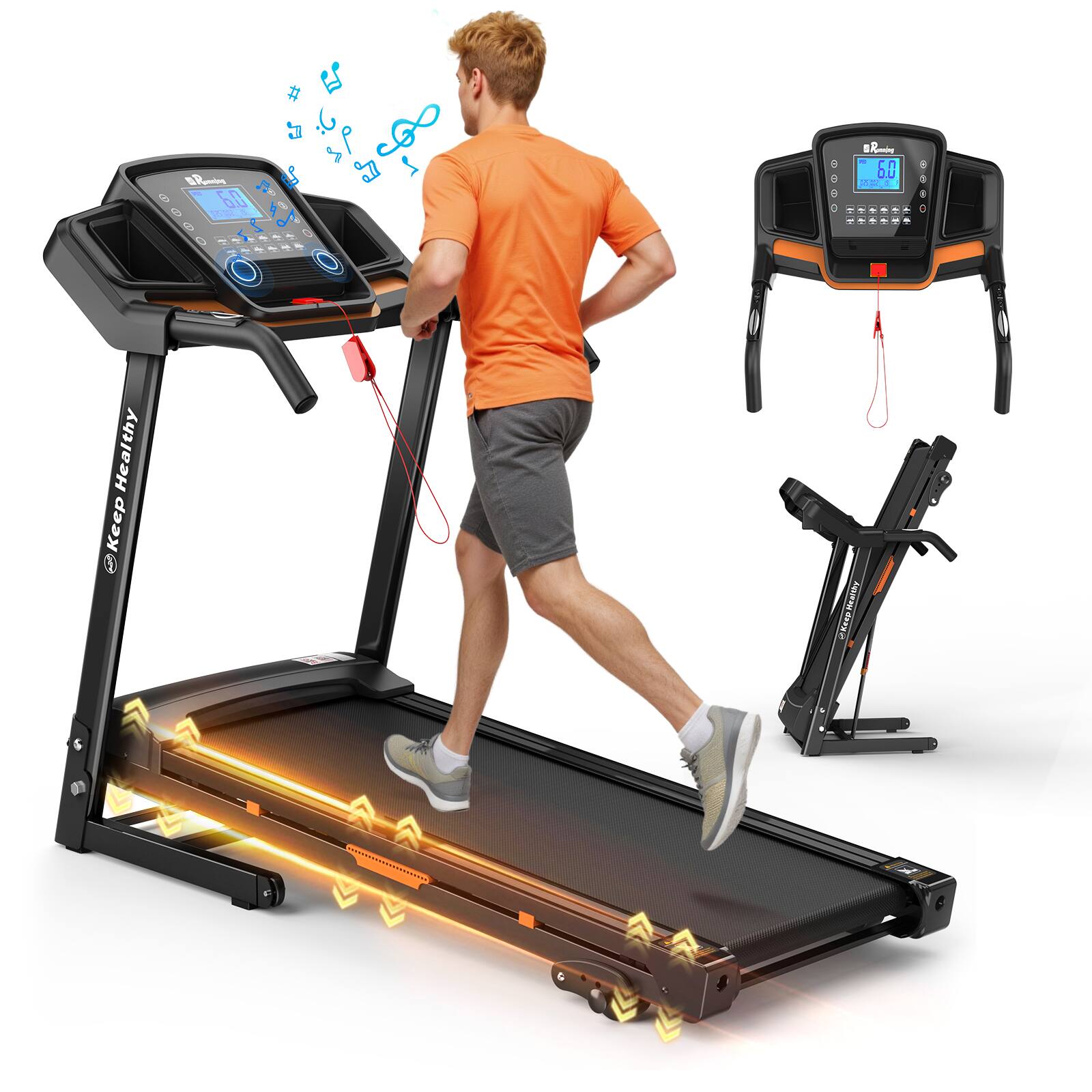 ELEMENT ACE - Foldable Treadmill with Incline, Electric Running Machine for Home Workout, Handrail Controls & App - Black