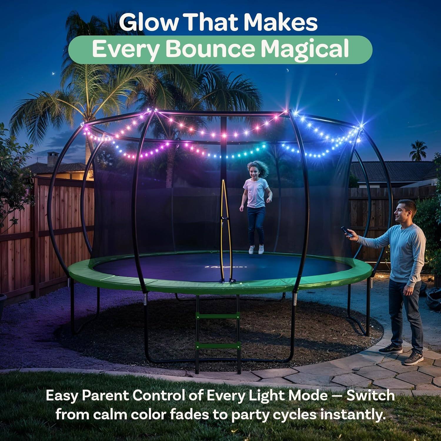 Glow That Makes Every Bounce Magical

Easy Parent Control of Every Light Mode - Switch from calm color fades to party cycles instantly.
