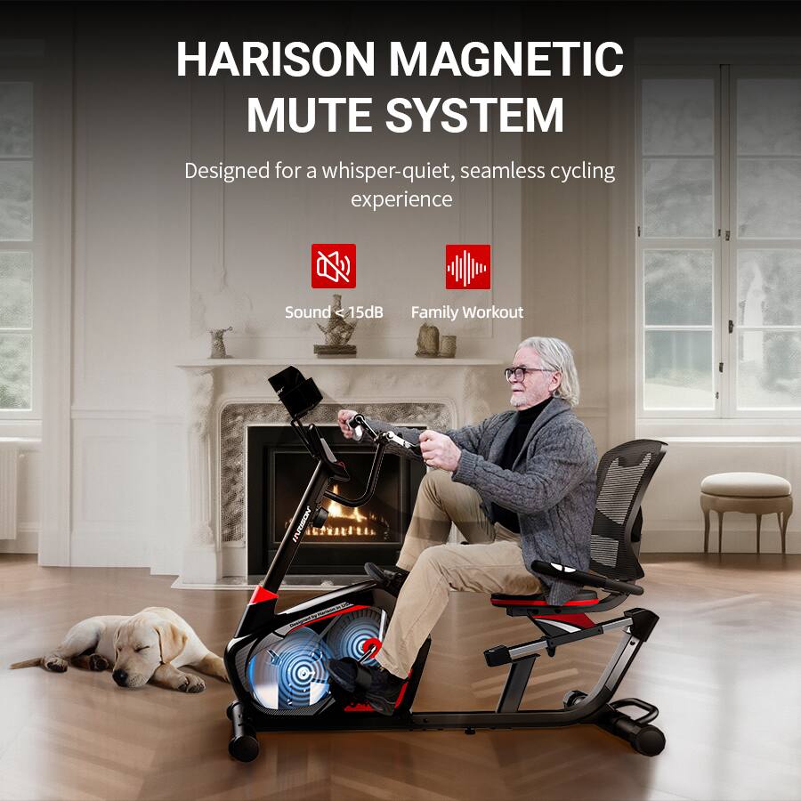 HARISON MAGNETIC MUTE SYSTEM  
Designed for a whisper-quiet, seamless cycling experience  

Sound < 15dB  
Family Workout