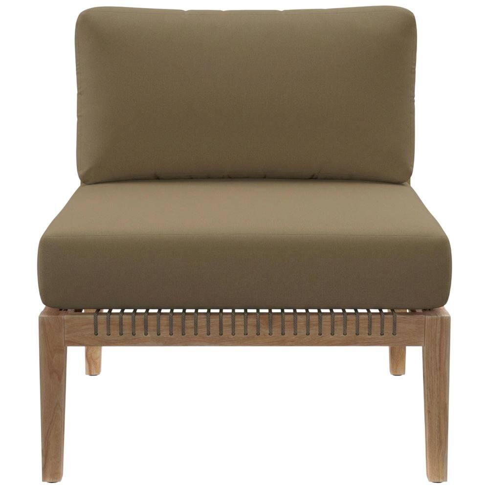 Back. Outdoor Escape - Teak Wood Outdoor Lounge Chair With Armless Design And Cushioned Seat - Brown.