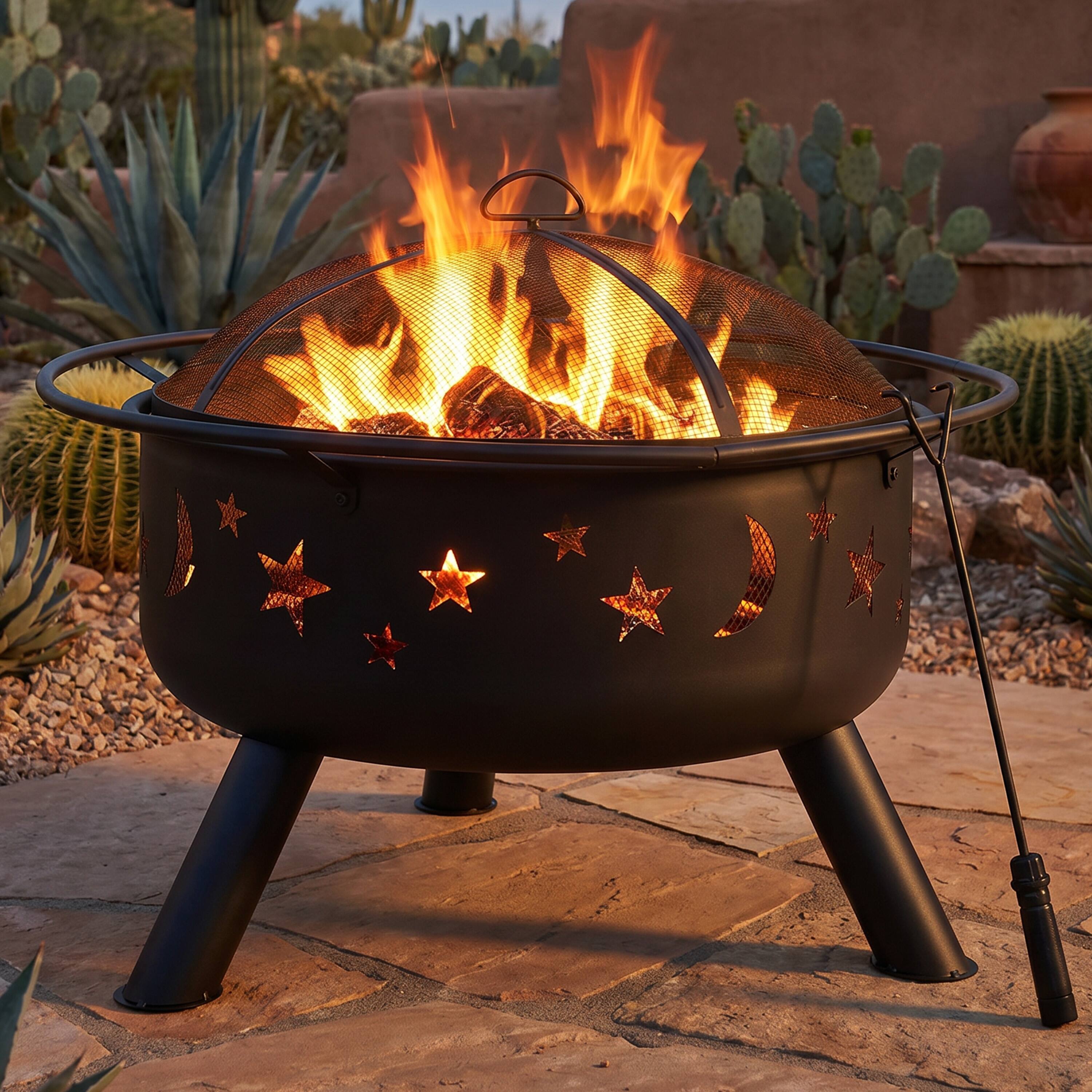 Alt View 1. Sunnydaze - 30 in Cosmic Steel Fire Pit w/Spark Screen/Poker - Black.