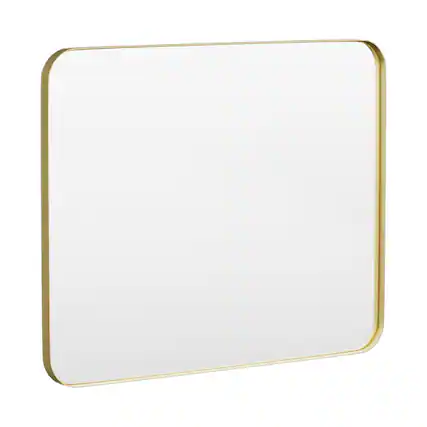 Front. APRILSOUL - 40 in. W x 32 in. H Rectangular Framed Tempered Glass Wall-Mounted Bathroom Vanity Mirror in Gold - Gold.