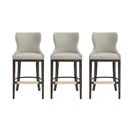 Manhattan Comfort - Blair Modern Wood Upholstered Barstool - Set of 3 - Stone