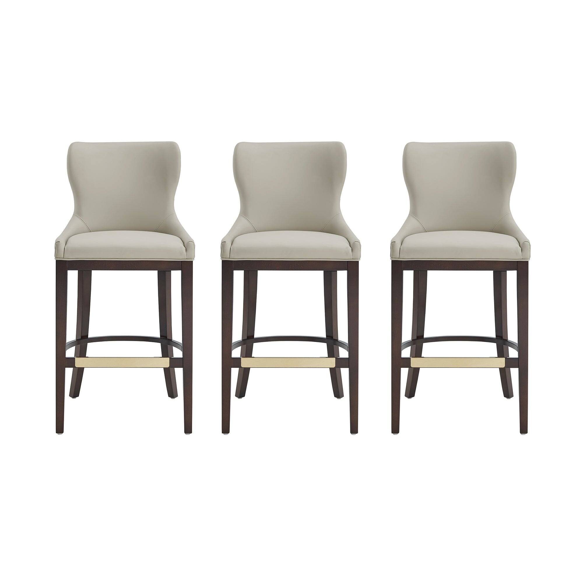 Manhattan Comfort - Blair Modern Wood Upholstered Barstool - Set of 3 - Stone