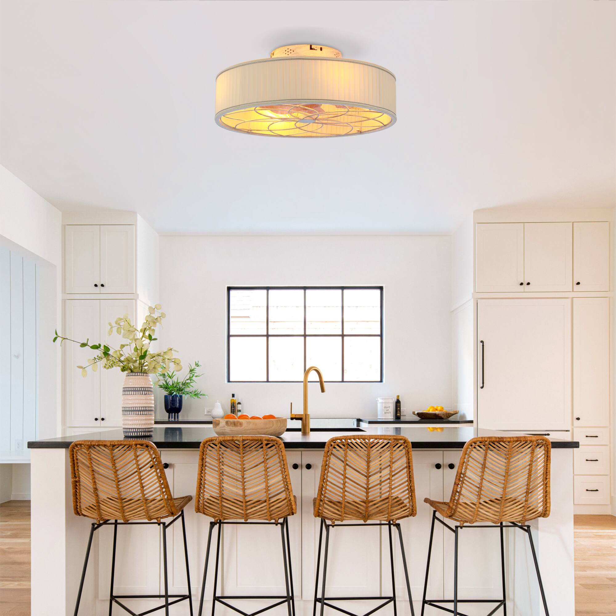 Alt View 7. Sofucor - 20" Caged Ceiling Fan With Light & Remote Low Profile Enclosed Farmhouse Bladeless Ceiling Fan Fans for Bedroom - White.