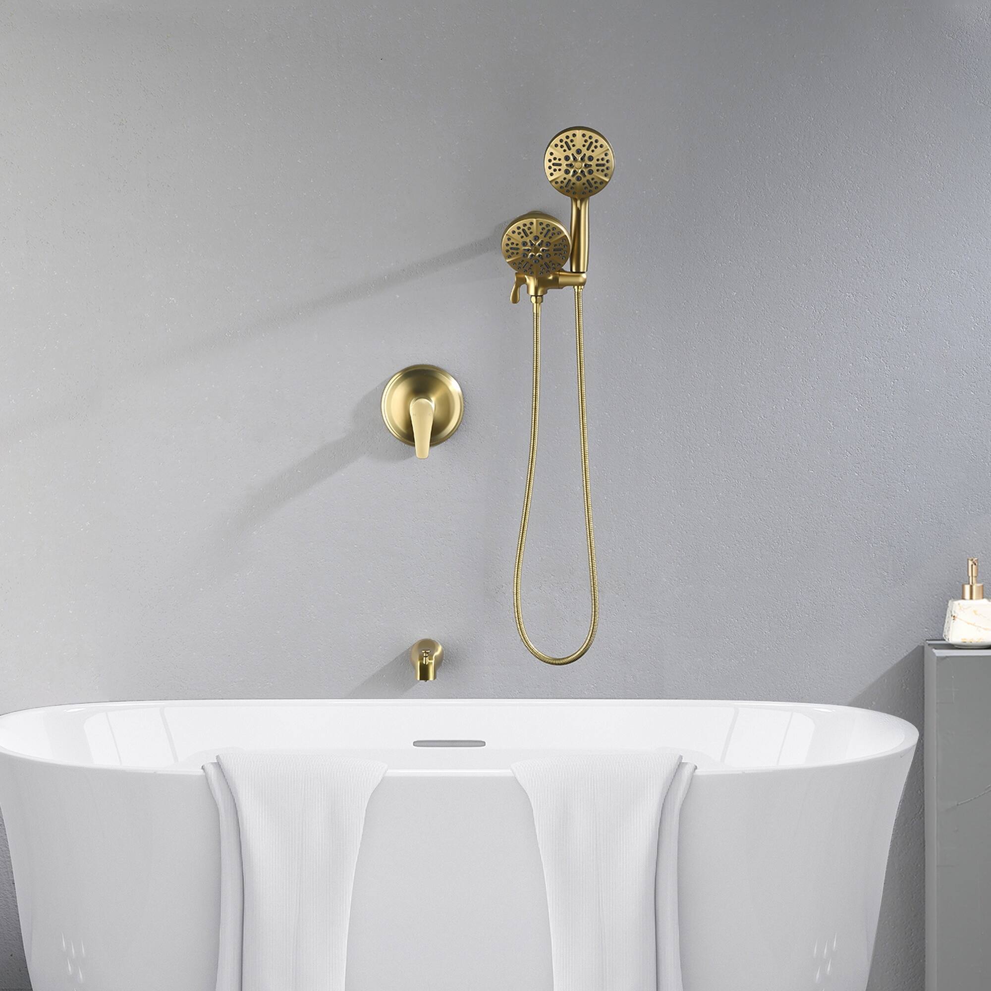 Alt View 2. Boyel Living - Brushed Gold Dual Shower Head System Brass SUS304 1-Function Valve 7-Function Sprayers cUPC - Brushed Gold.