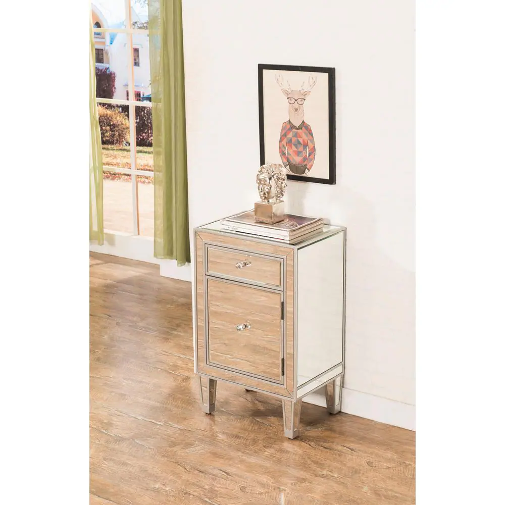 Left. Elegant Decor - End table 1 drawer 18in. W x 13in. D x 29in. H in antique silver paint - Antique Silver.