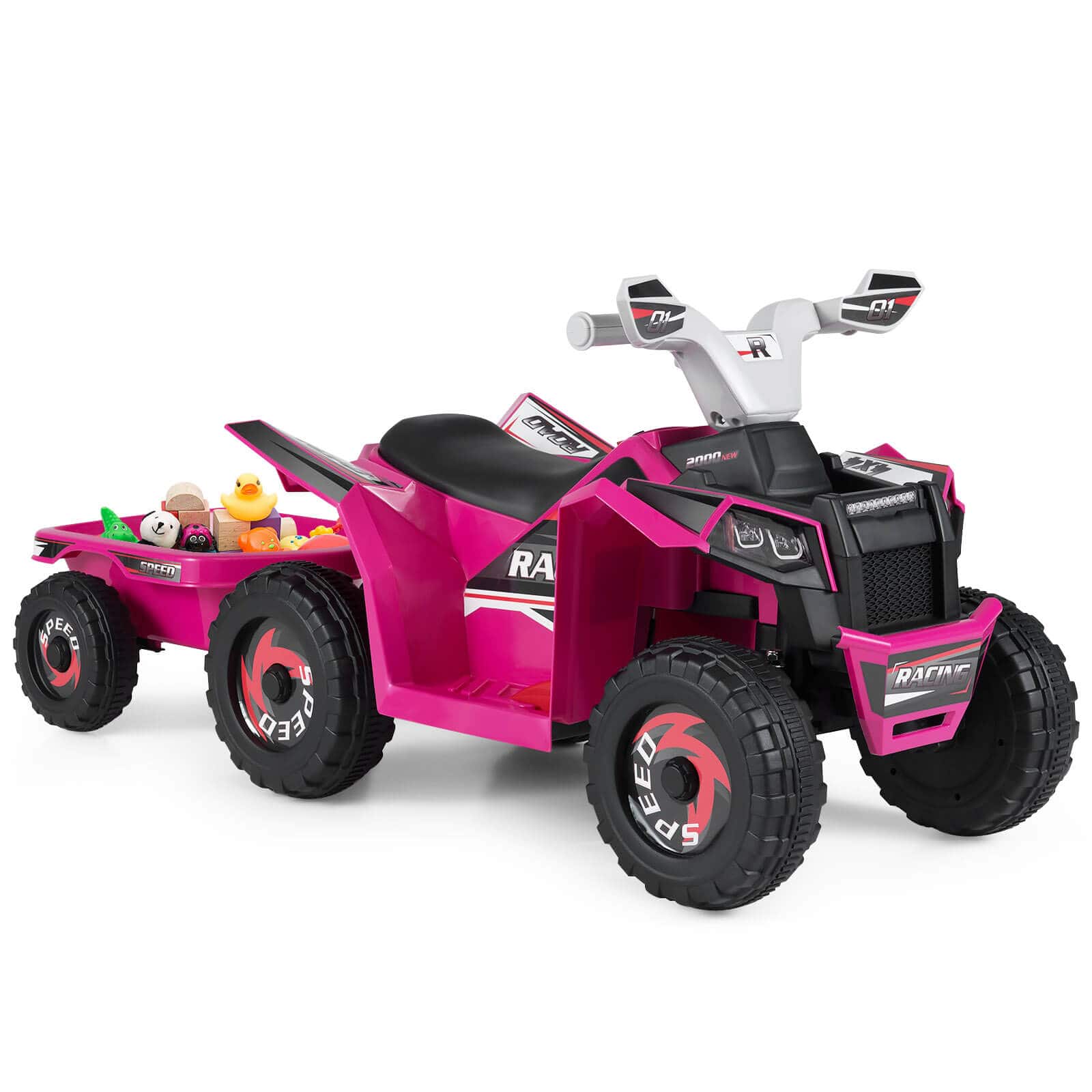 Costway - Kids Electric ATV Car, 6V Battery-Powered Ride on Toy wirh Removable Back Trailer - Red