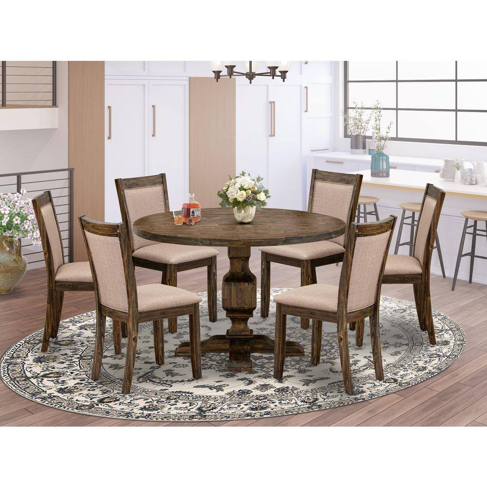 Angle. East West Furniture - East West Furniture 7 Piece Dinette Set Consists of a Modern Kitchen Table and 6 Dark Khaki Linen Fabric Parson Chairs - Multi-Color.