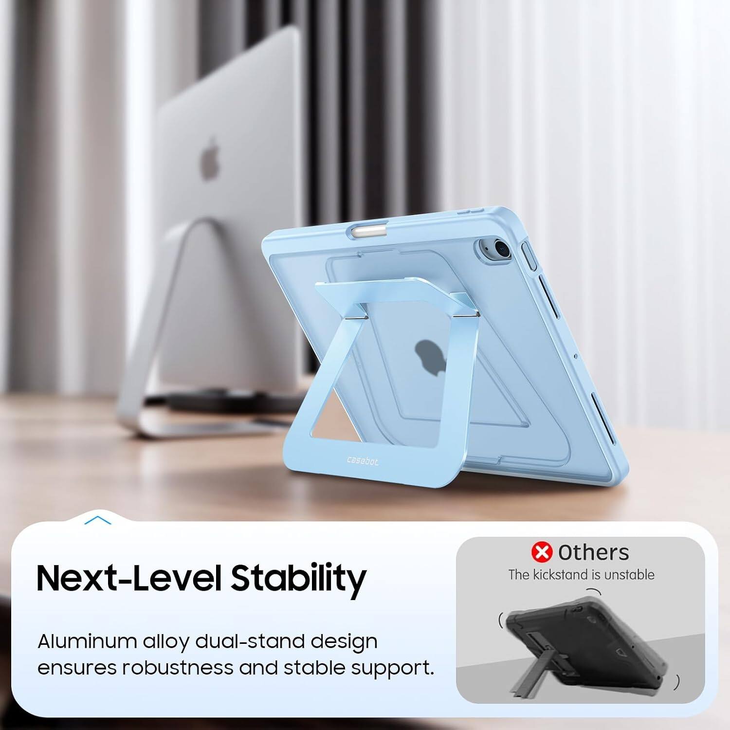 Next-Level Stability

Aluminum alloy dual-stand design ensures robustness and stable support.

Others
The kickstand is unstable