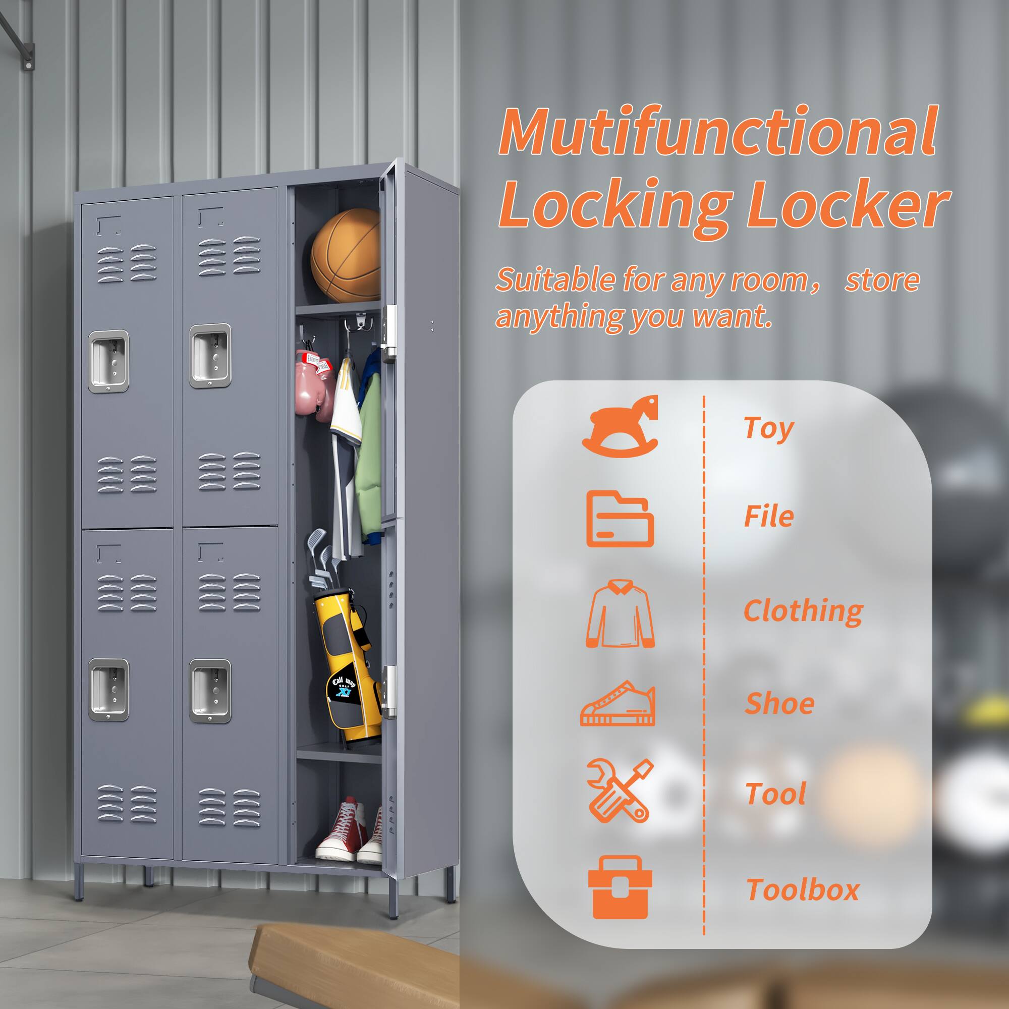 Multifunctional Locking Locker  
Suitable for any room, store anything you want.  

- Toy  
- File  
- Clothing  
- Shoe  
- Tool  
- Toolbox