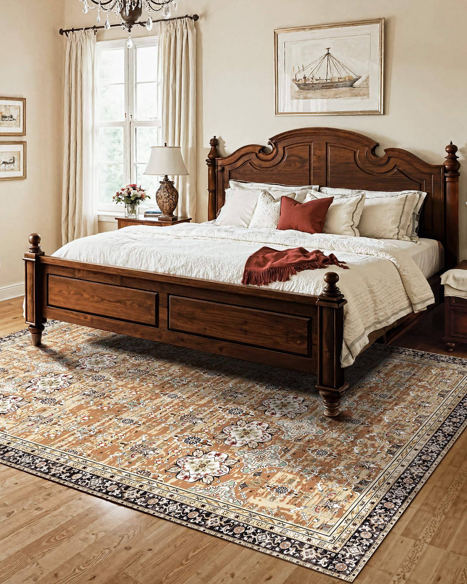 Back. VEVOR - Area Rug, 7.5 x 9.5 ft Large Washable Rug, Non-Slip and Tear-Resistant Soft Carpet, Pet & Child Friendly Vintage Rugs - Brown Green.