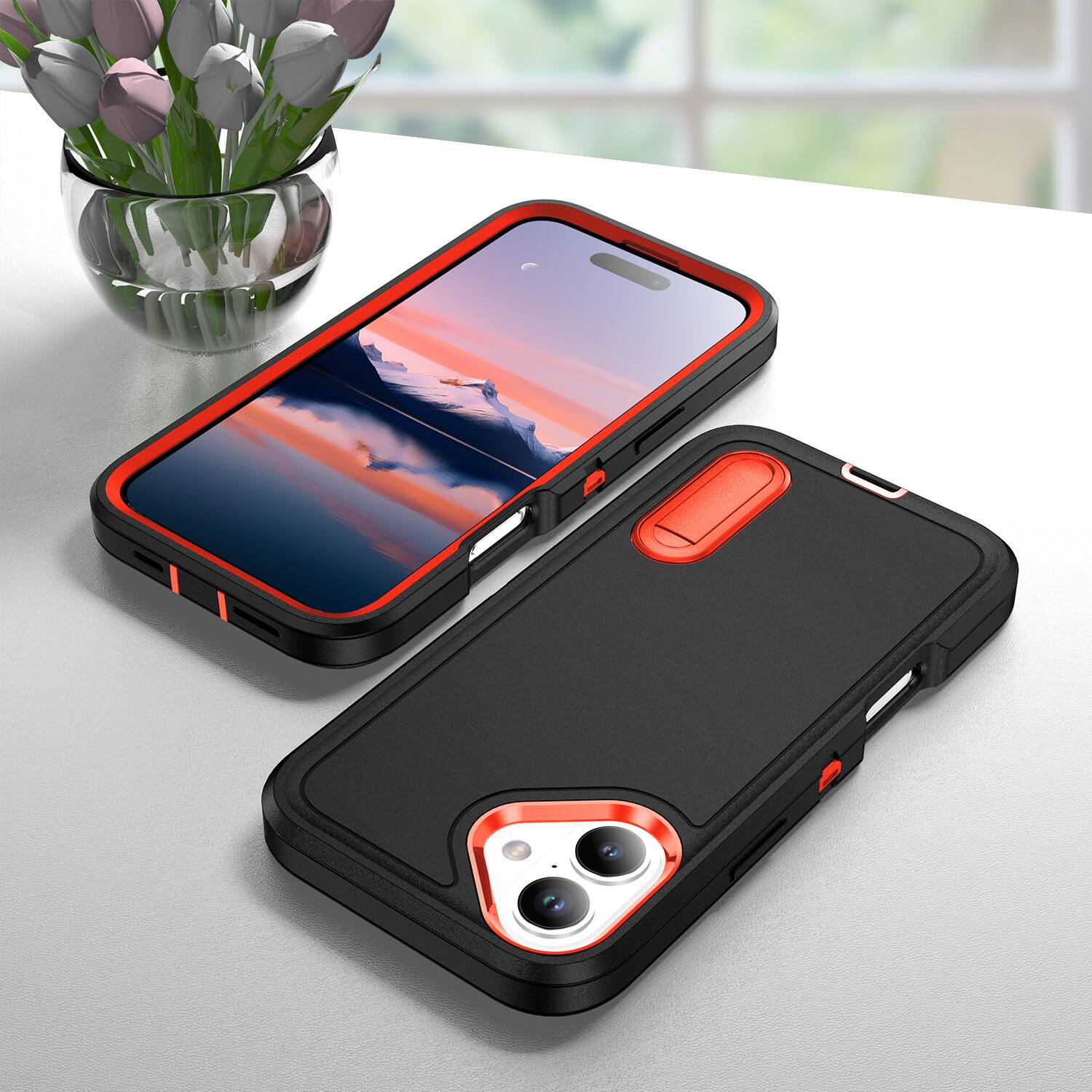 Alt View 2. Dteck - Heavy Duty Case for Apple iPhone 17 with Foldable Kickstand,Dual-Layer Shockproof Hard PC Soft Silicone Hybrid Cover - H.