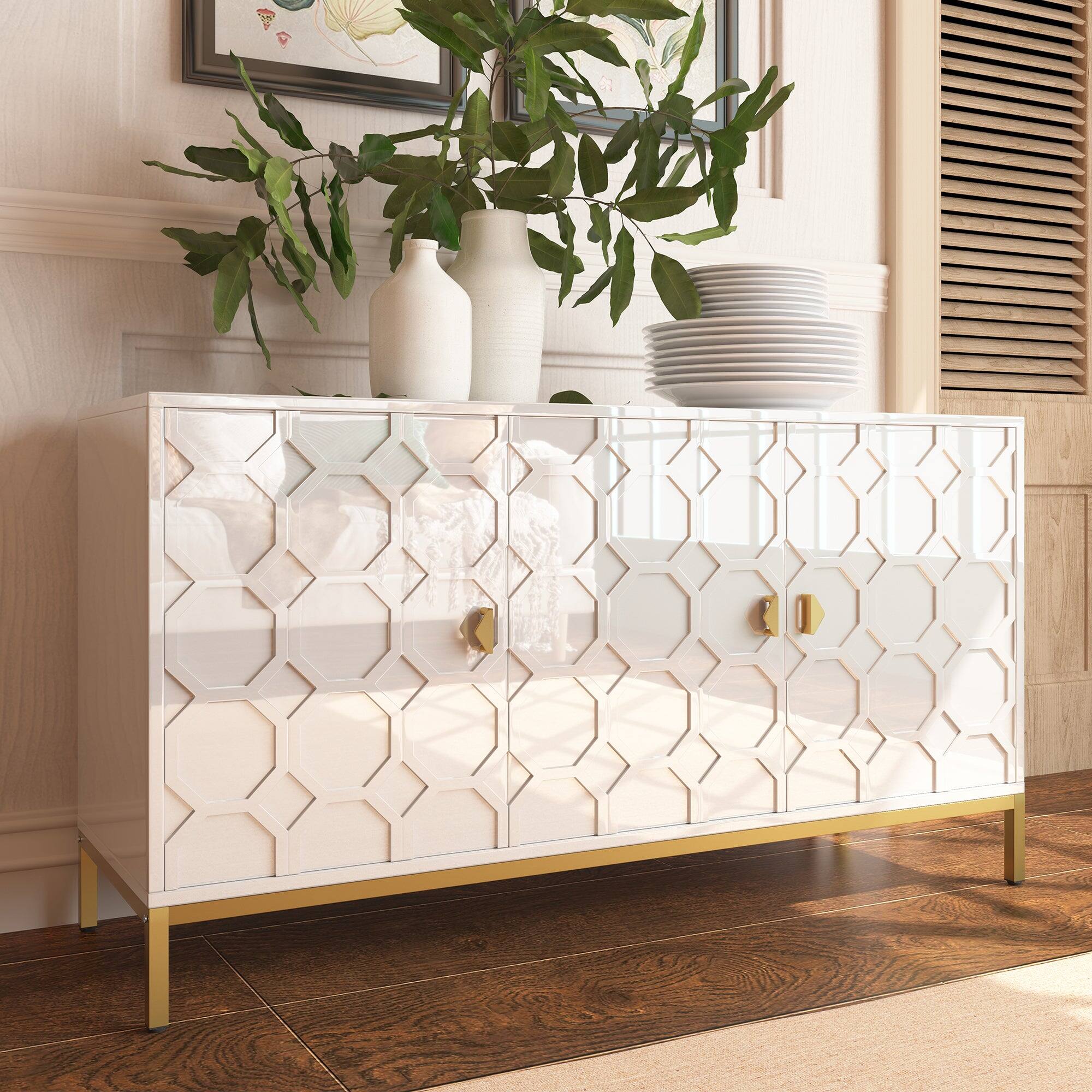 Alt View 3. Boyel Living - 26.2 in. H Freestanding Storage Cabinet 3-Door Accent Cabinet in White - White.