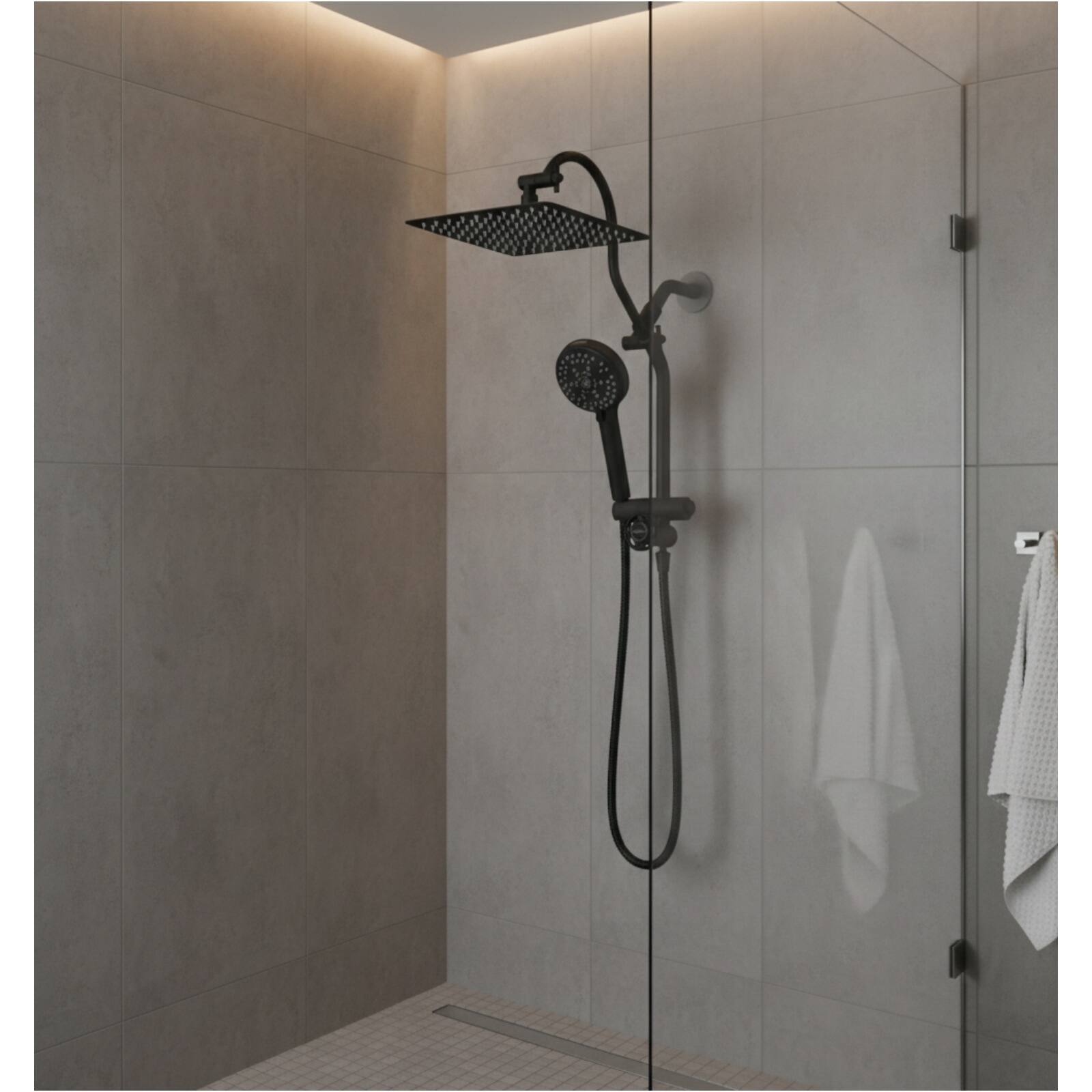 Alt View 2. Dazzed Corner - 10" All Metal Rainfall Showerhead Combo, 10-Spray Handheld, 4-Way Diverter - Black.