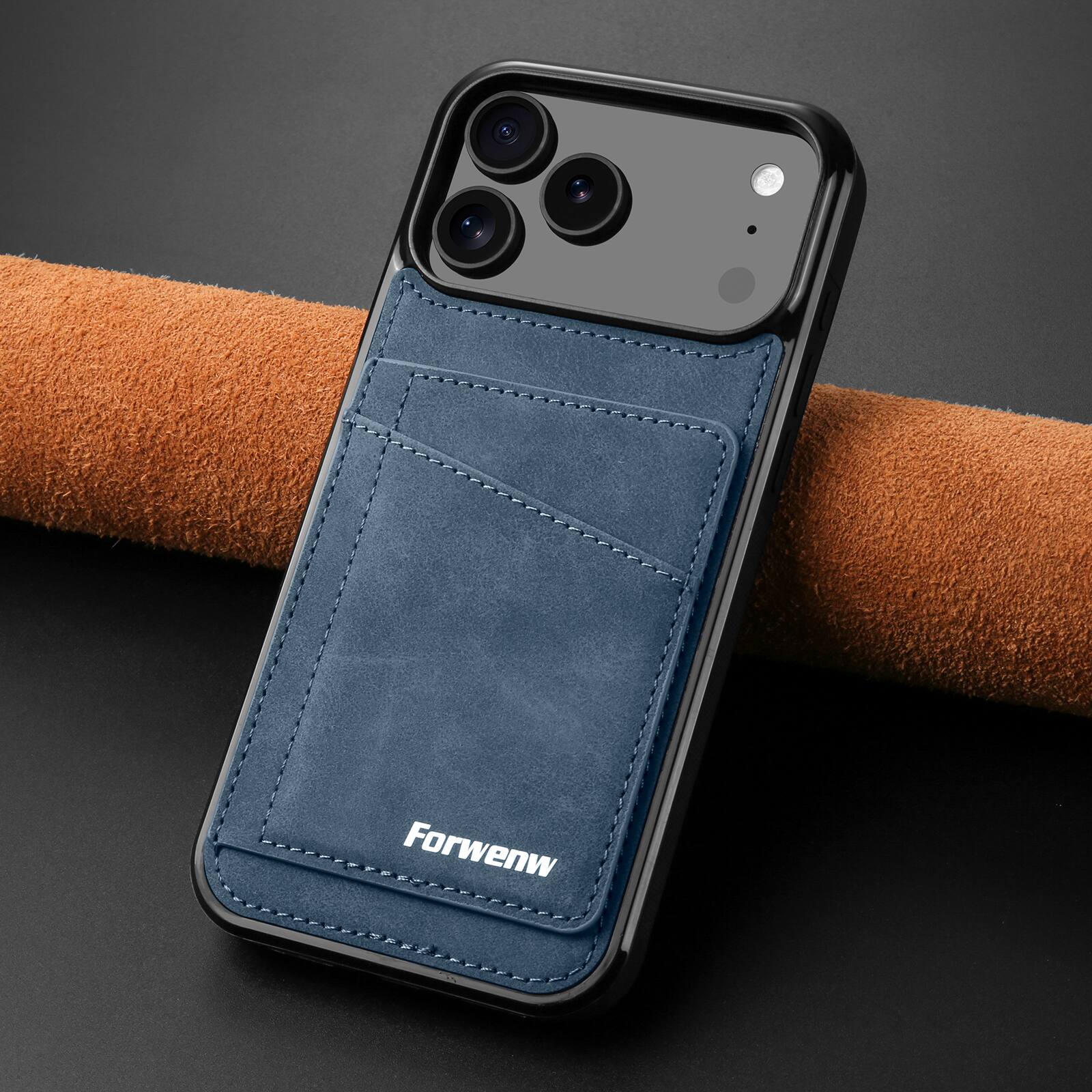Back. Dteck - Dteck RFID Blocking Back Wallet Case for iPhone 17 Pro Max, Shockproof PU Leather Kickstand Rugged Cover - Blue.