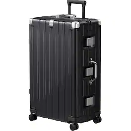 Brick Attic - 28 Inch Aluminum Frame Luggage Checked Suitcase with Spinner Wheels TSA Approved No Zipper Hard Shell Luggage - Black