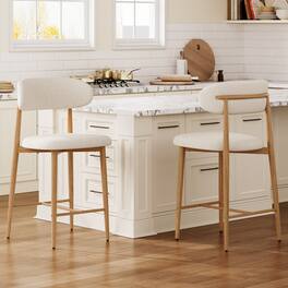 Whisen - Set of 2 Modern Counter Height Bar Stools,Upholstered Dining Chair Set with Metal Legs for Kitchen Island - Natural