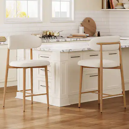 Front. Whisen - Set of 2 Modern Counter Height Bar Stools,Upholstered Dining Chair Set with Metal Legs for Kitchen Island-Natural - Natural.