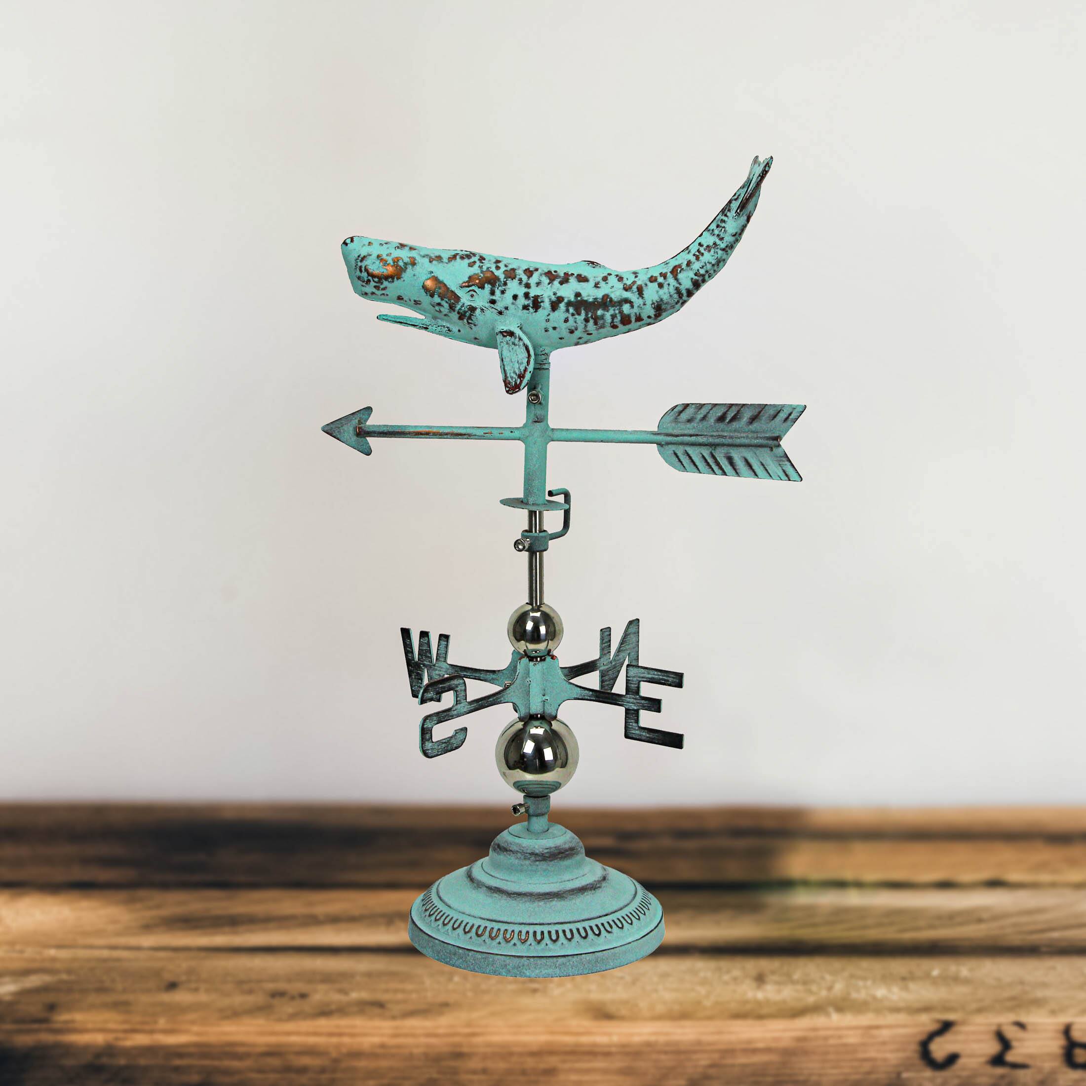 Alt View 3. Contrast Inc. - Verdigris Copper Whale Tabletop Weathervane Home Garden Decor w/ Optional Fence Mount - Teal.