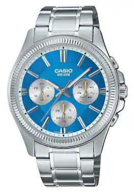 Casio - Enticer Analog Stainless Steel Ice Blue Dial Quartz MTP-1375D-2A2 Men's Watch - Silver, Blue