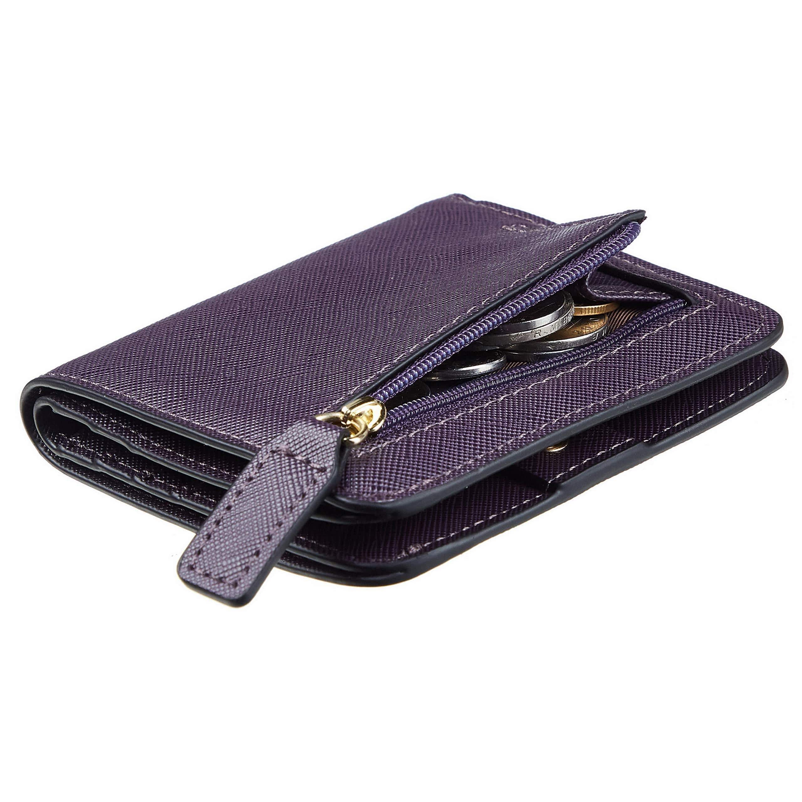 Jadie Link - Wallet Women Rfid Blocking Small Compact Bifold Luxury Leather Pocket Ladies Mini Purse Window Compact Lightweight - CH Steel Purple