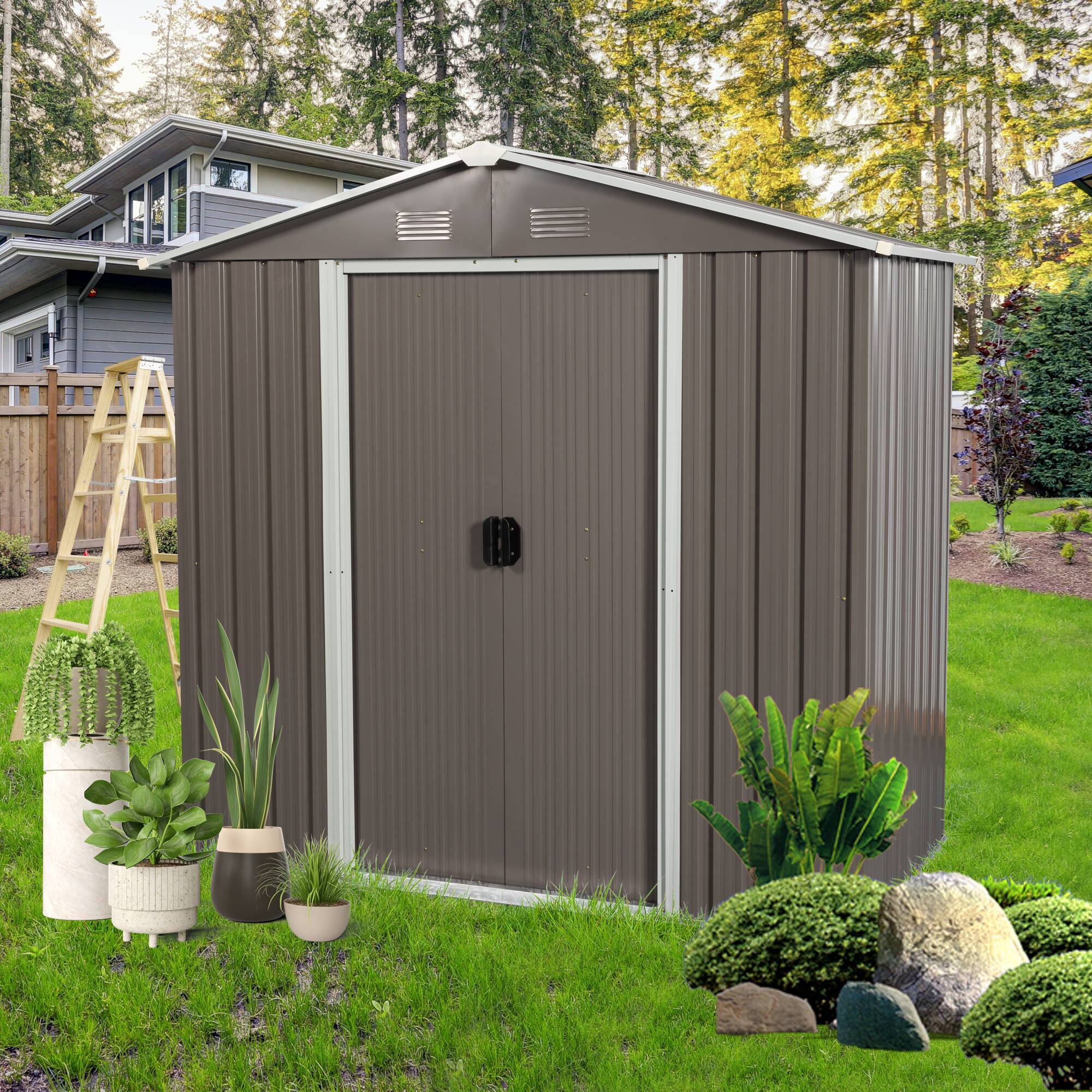 Angle. Mondawe - 8ft x 4ft Outdoor Metal Storage Shed - Grey.