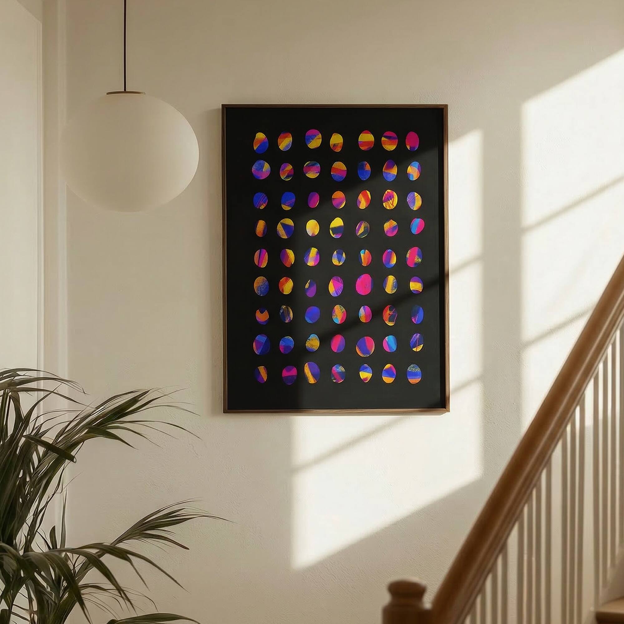 Alt View 2. HOMLUX - 1 Piece Framed Abstract Canvas Wall Art Black Background Circle Wall Decor Decorative Canvas Print 36 in. x 24 in. - Multi-Colored.