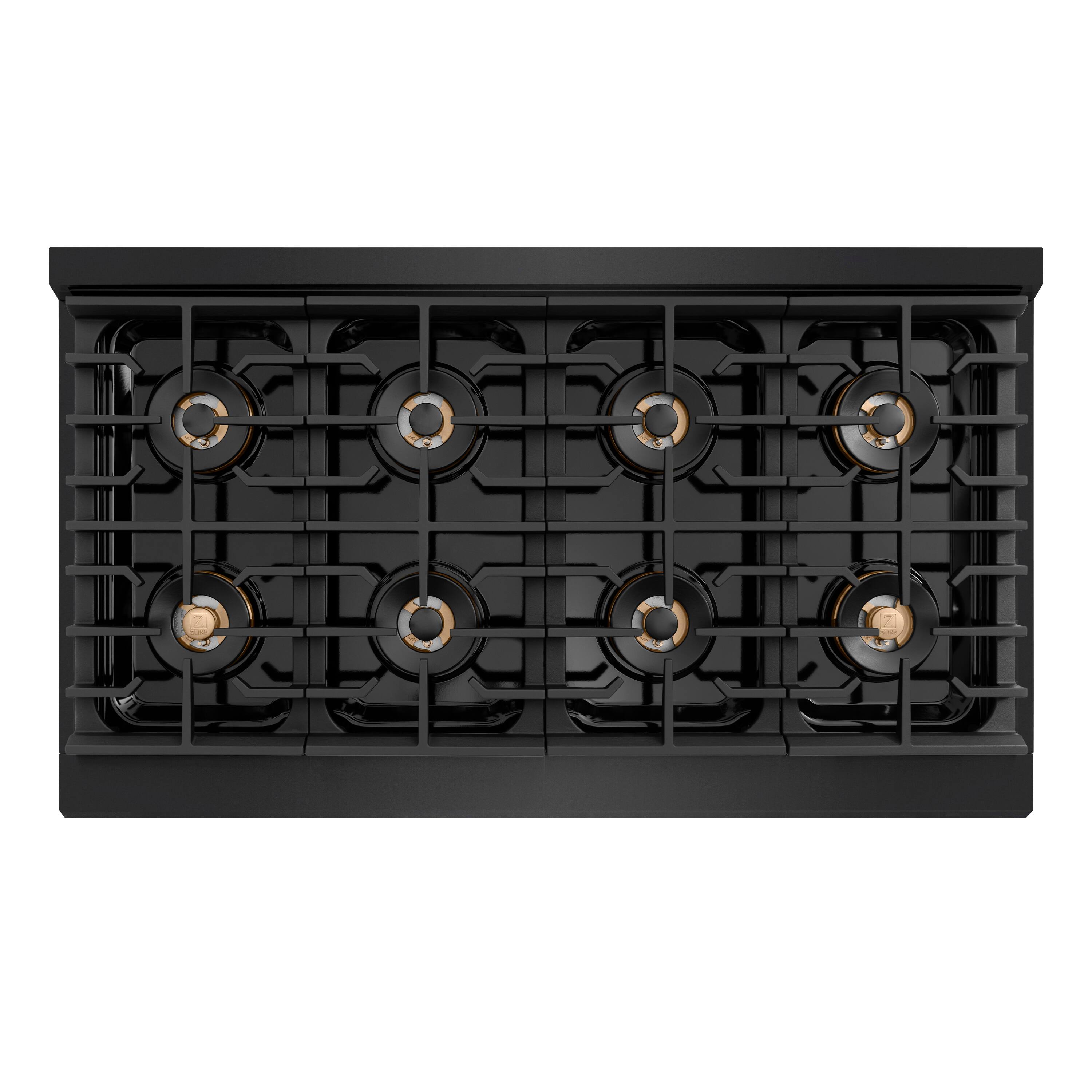 Alt View 10. ZLINE - Autograph 48 in. 6.7 Cu. Ft. Freestanding Paramount DuoPro Gas Range in Black Steel with Polished Gold Helix Handles - Black Stainless Steel.