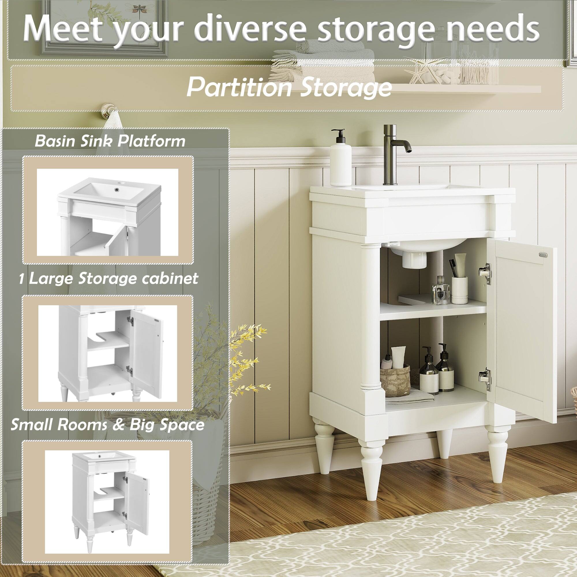 Meet your diverse storage needs

Partition Storage

Basin Sink Platform

1 Large Storage cabinet

Small Rooms & Big Space