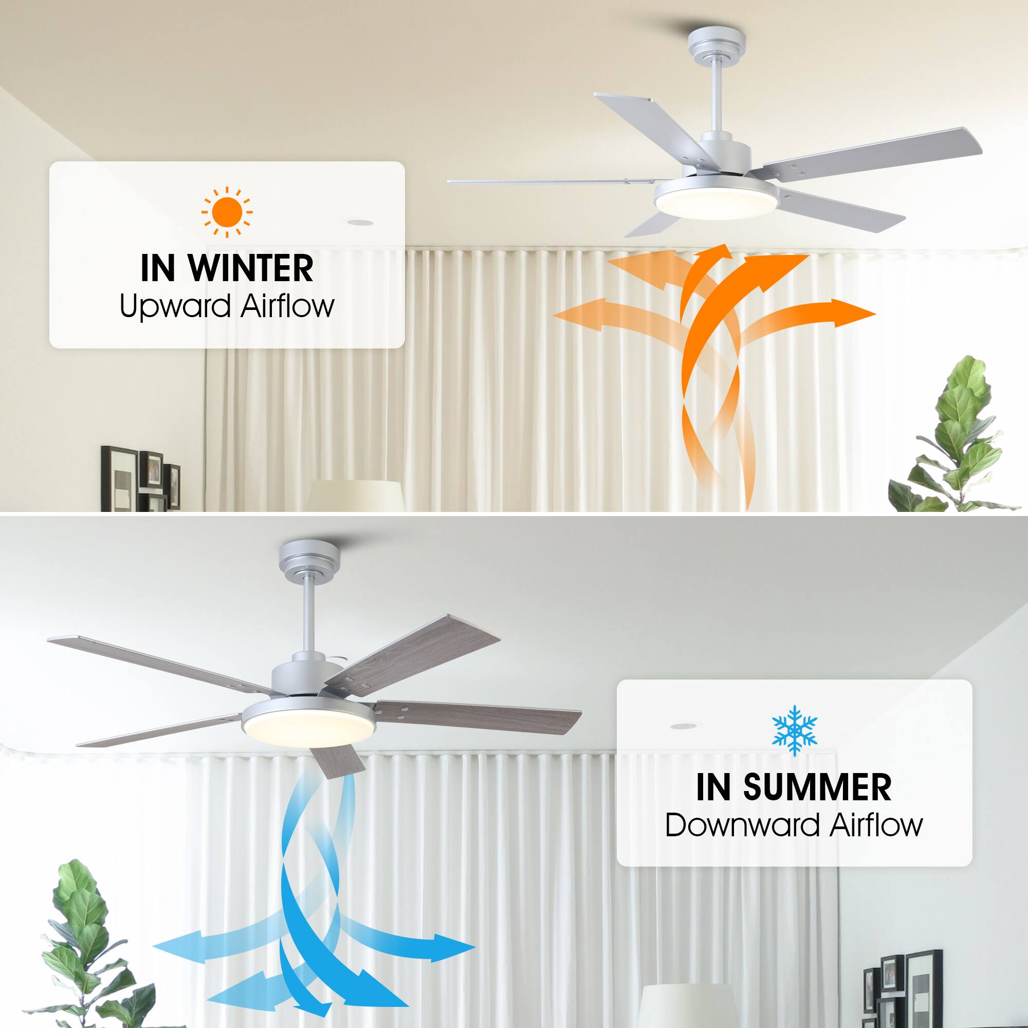 IN WINTER  
Upward Airflow  

IN SUMMER  
Downward Airflow