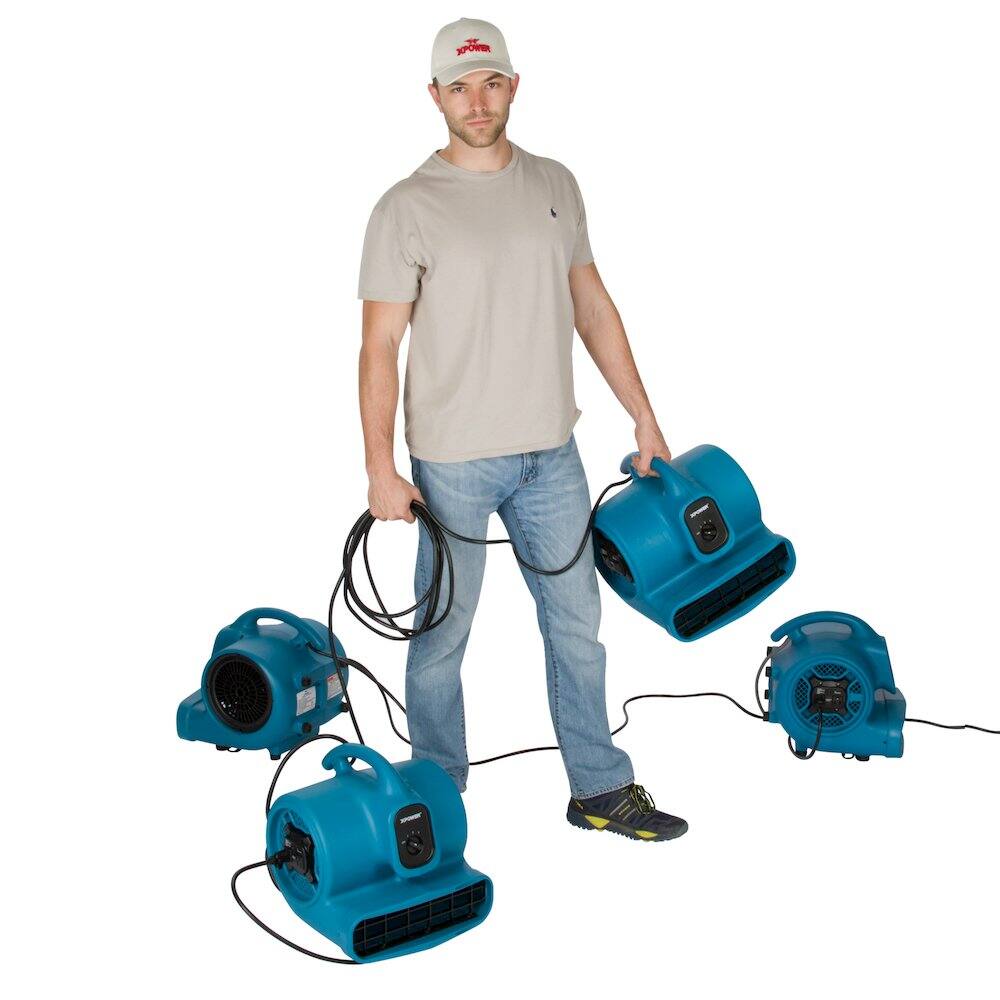 Alt View 5. XPOWER - 1/4 HP 1600 CFM 3 Speed Air Mover, Carpet Dryer, Floor Fan, Blower - Blue.